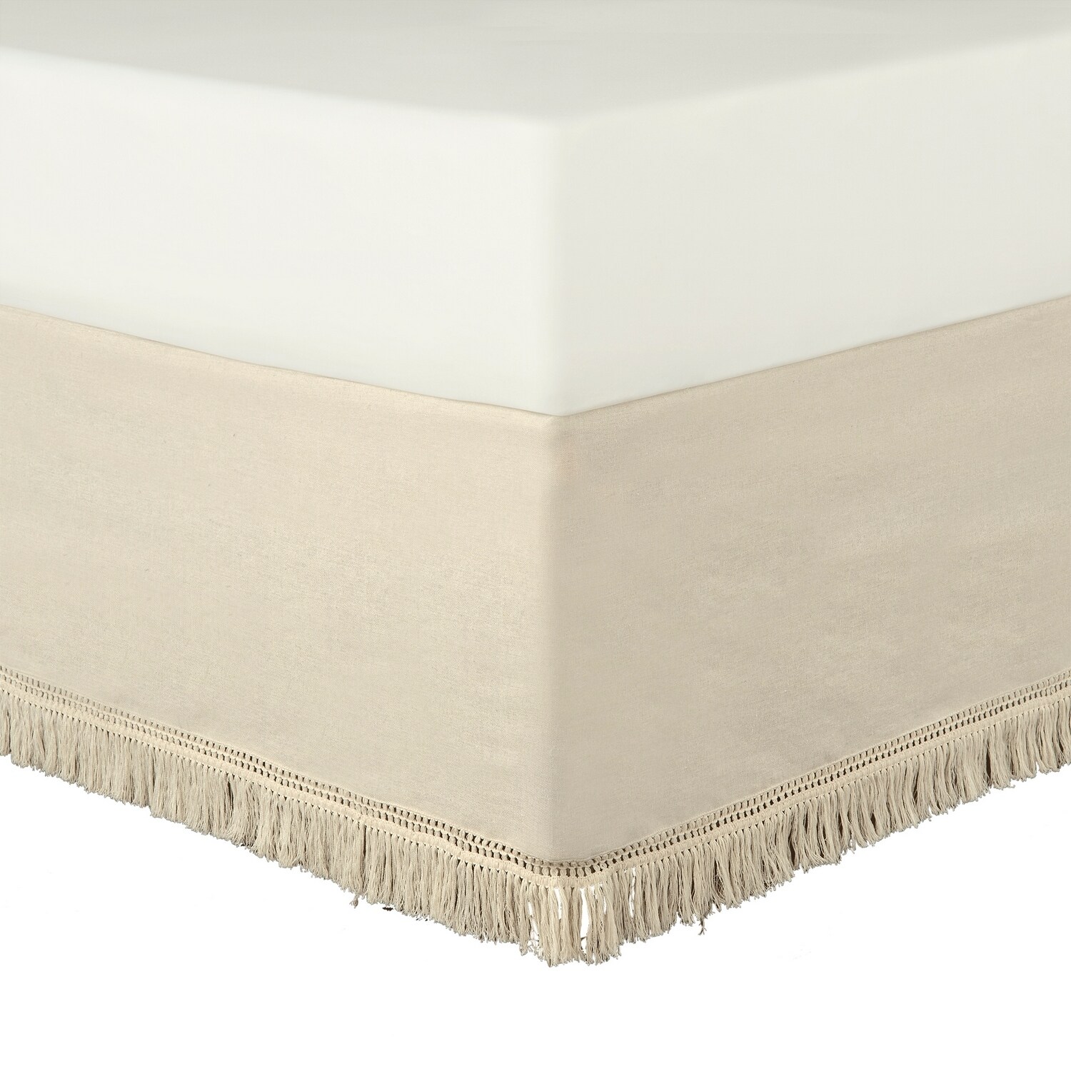 Neutral Queen Cotton Polyester Fringe Bed Skirt