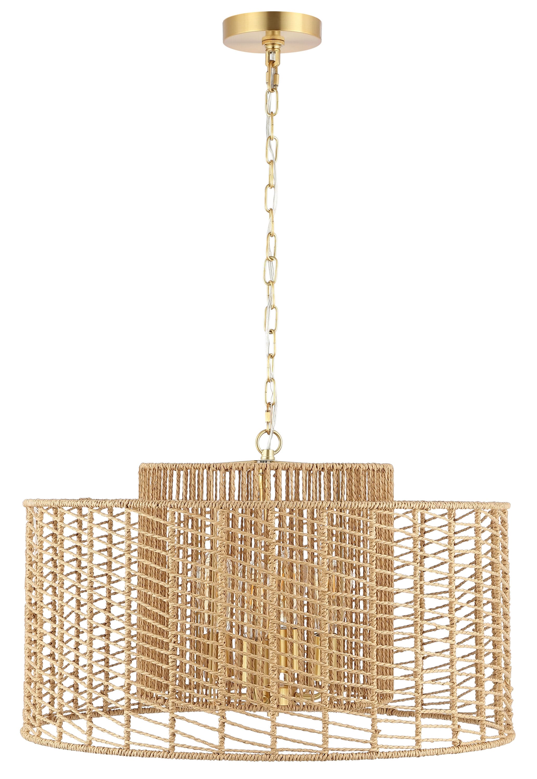 Natural Woven Rope and Brass Drum Pendant Light