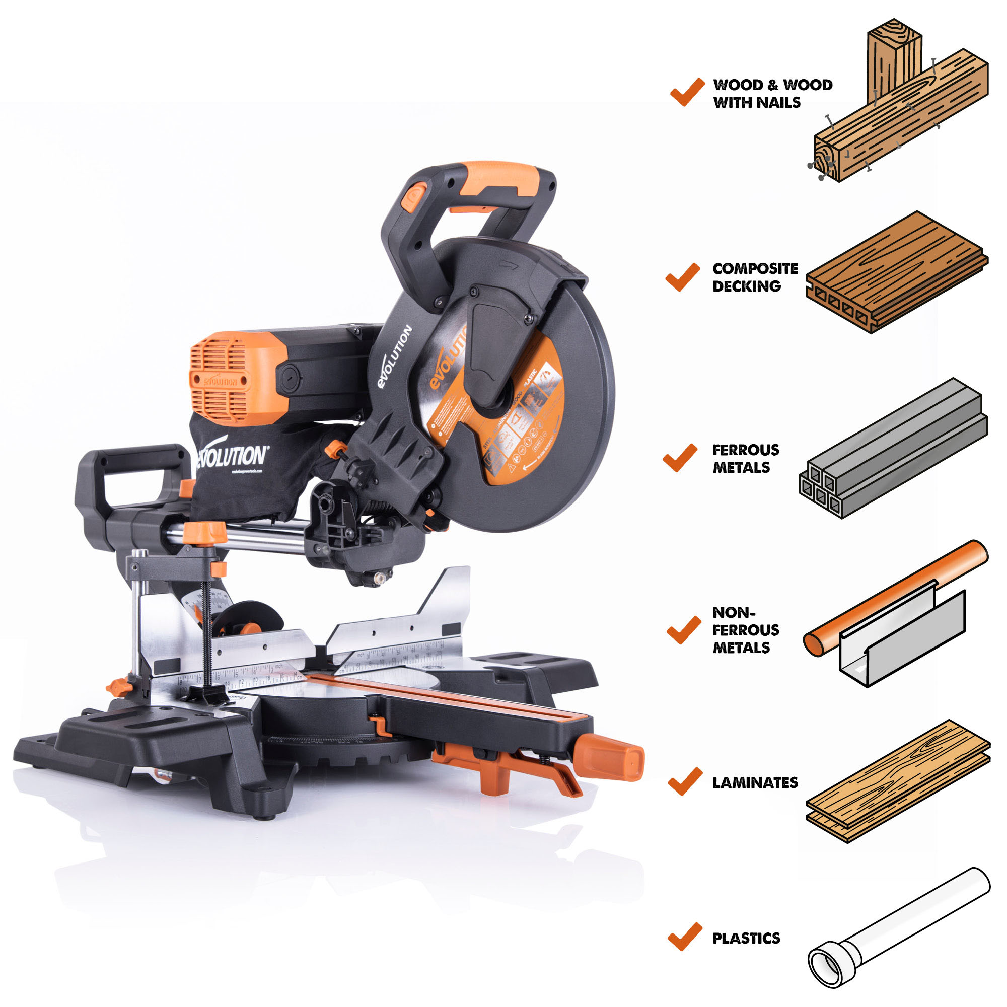 Evolution R255SMSDB+ 10-in 15-Amp Dual Bevel Sliding Compound Corded Miter Saw R255SMSDB+ Sansujyuku sansujyuku.com