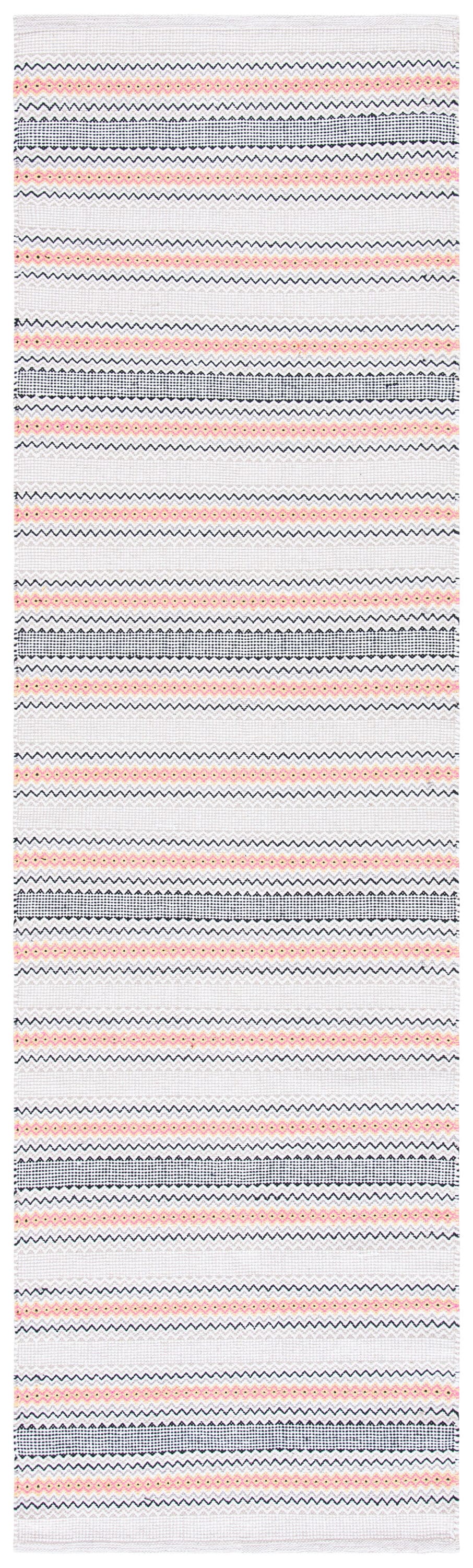 Handwoven Pink and Beige Cotton Runner Rug, 2'3" x 8'