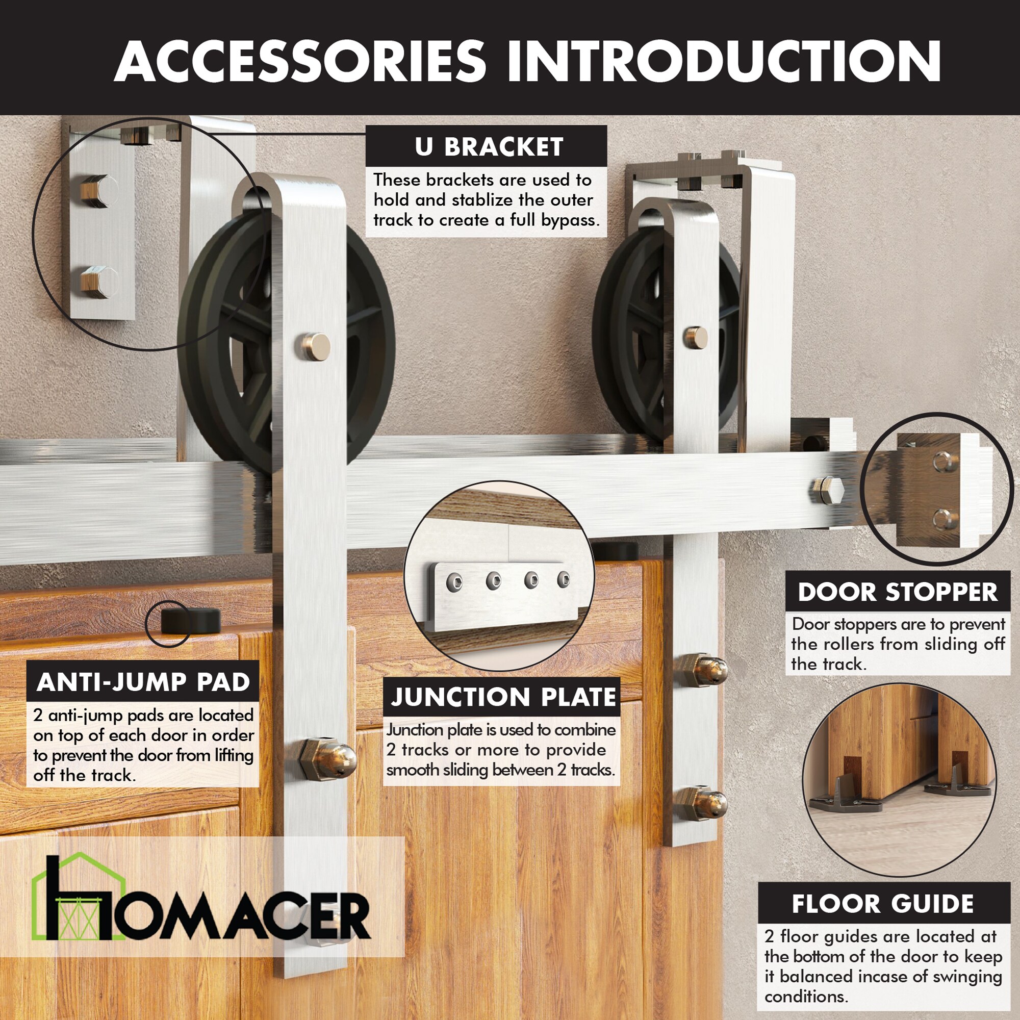 HOMACER 120-in Brushed Nickel Indoor/Outdoor Spoke Wheel Barn Door Hardware  Kit in the Barn Door Hardware department at