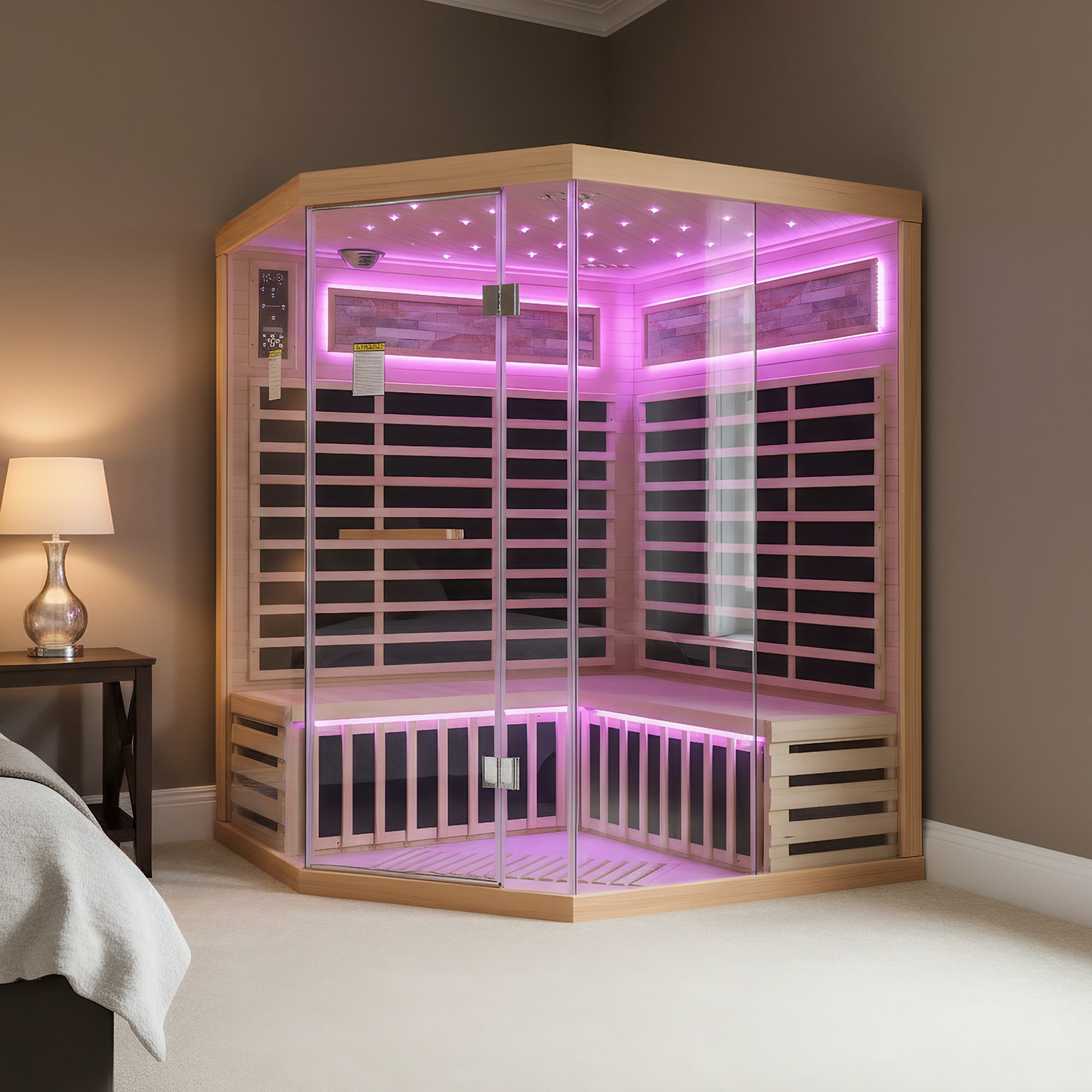 GDFStudio Family Style Pentagonal Sauna Room with Starry Sky Lights Canadian Hemlock 9 Heating Plates 2595W #378599