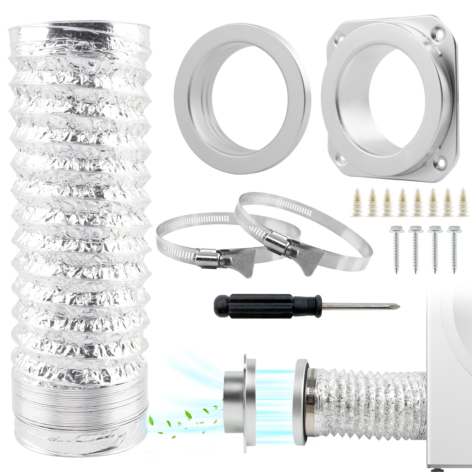 Vrbgify  Magnetic Dryer Vent Connector Kit with 4 inch by 3.3 ft Aluminum Foil Hose and Stainless Steel Clamps for Quick Secure Dryer Vent