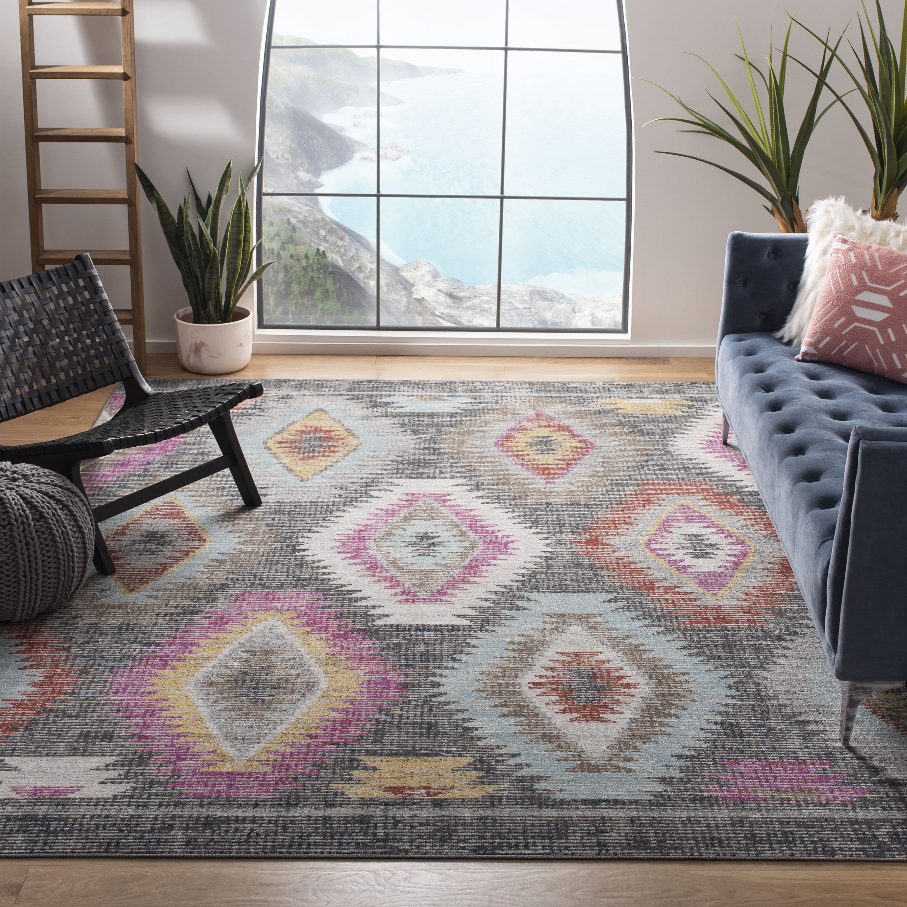 Safavieh MTG212F-8 Montage 8 x 10 (ft) Loomed Polypropylene Gray/Multi Rectangular Indoor/Outdoor Distressed/Overdyed Southwestern Area rug