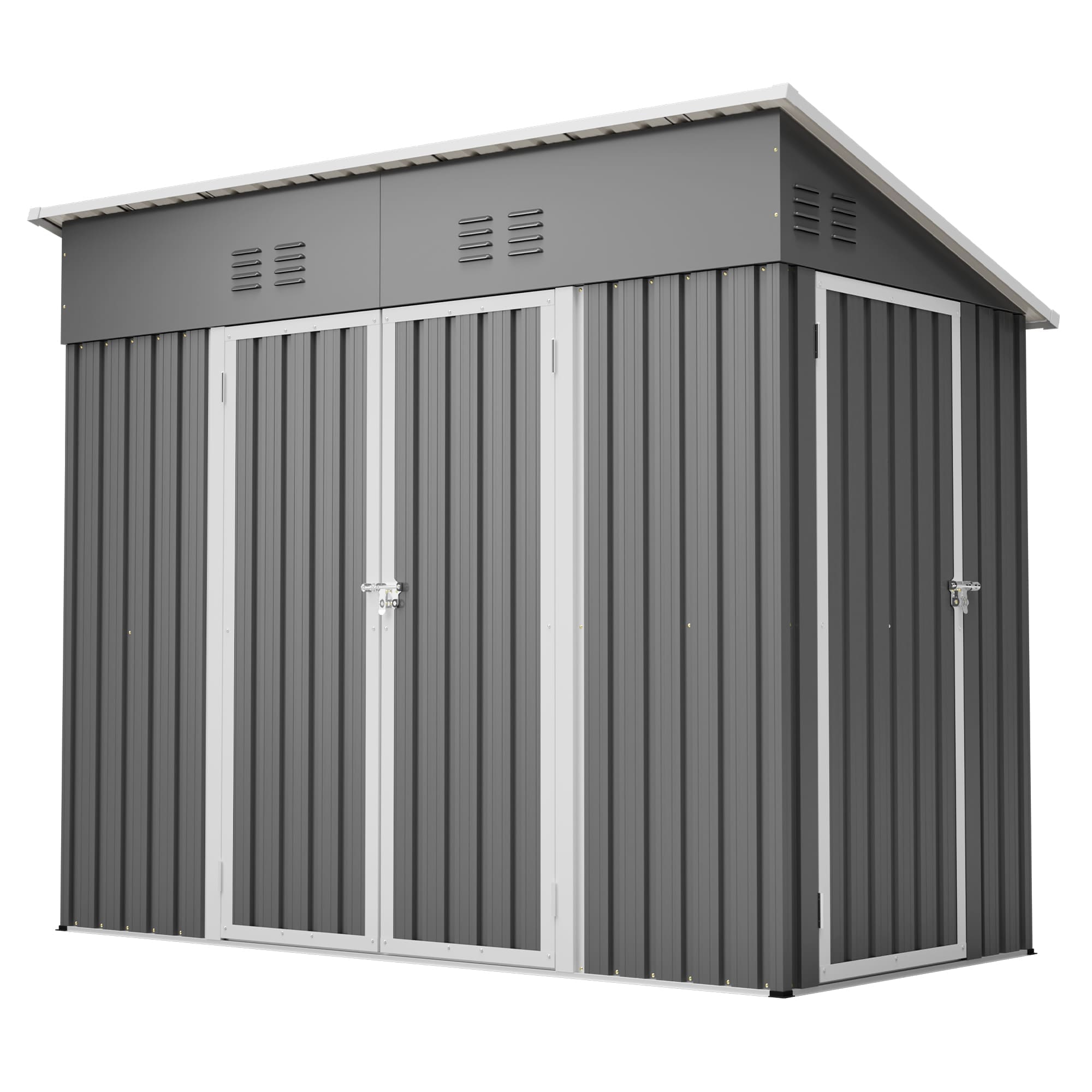 Vynxaria - 4x8 Slope Roof Storage Shed HeavyDuty Metal Frame 4 Vents Lockable Left Right Door Wa...