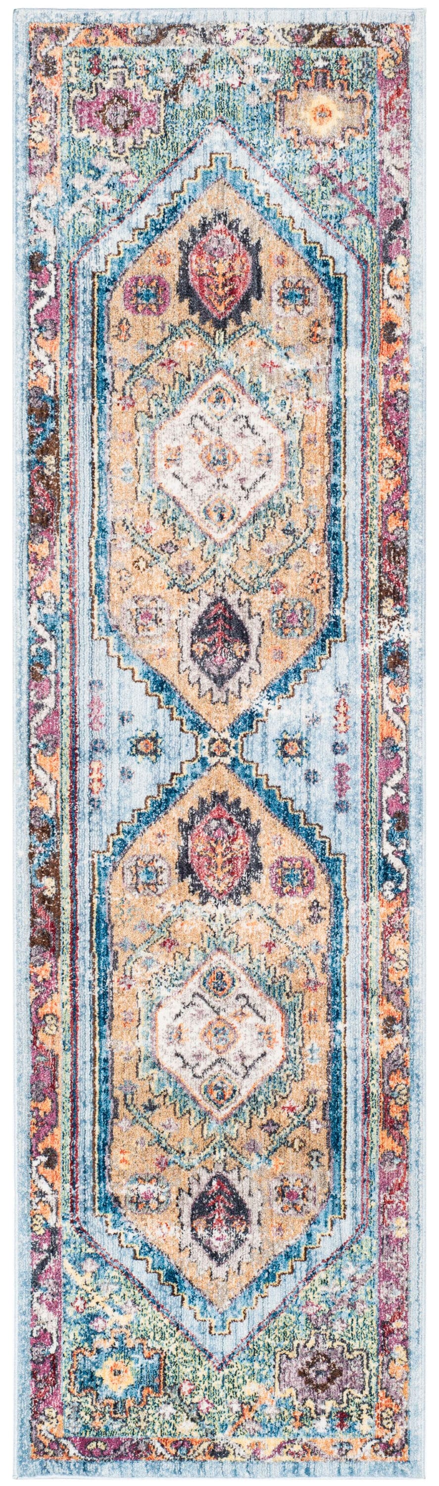 Bristol Blue and Camel Boho Chic Runner Rug
