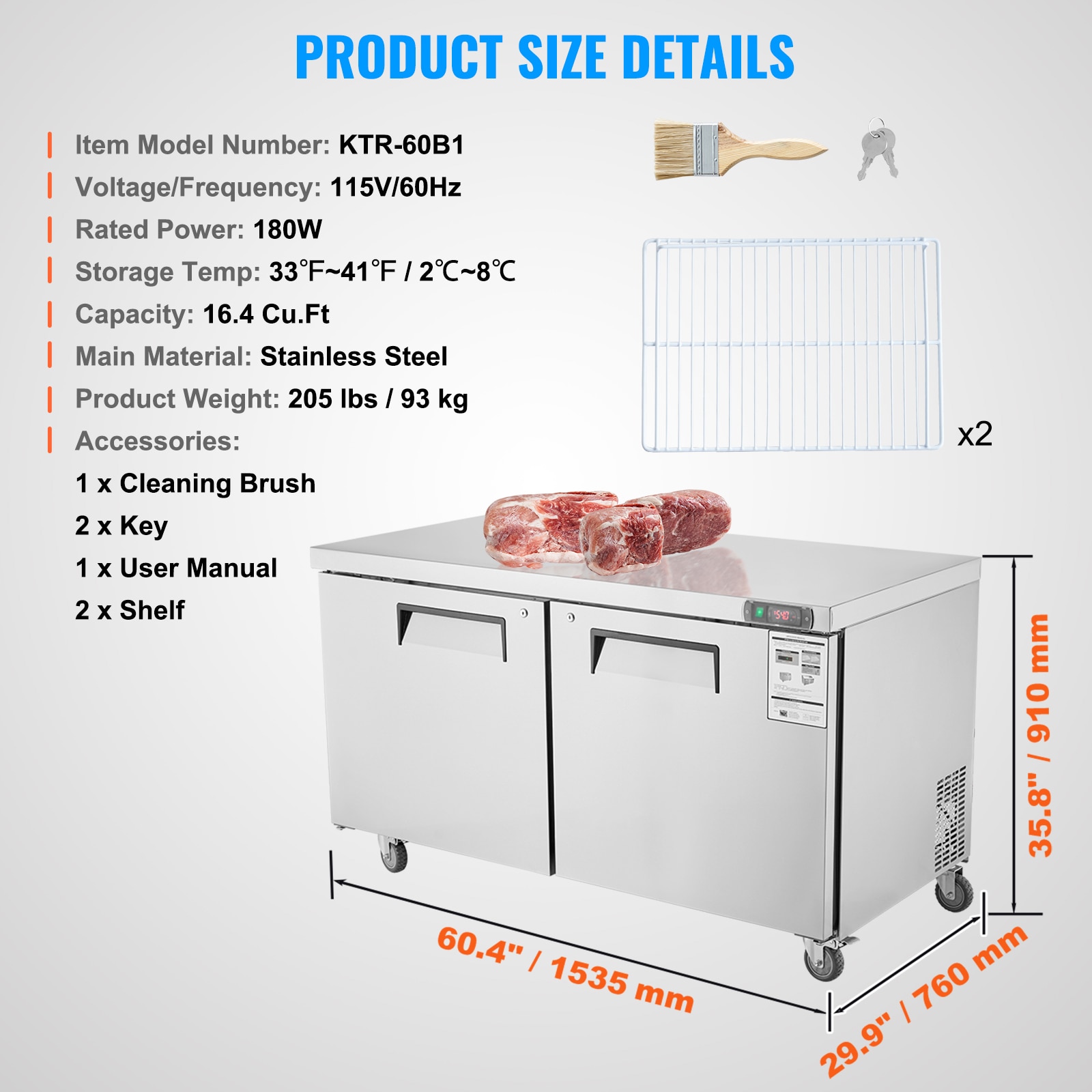 VEVOR ZLSRBQLJSKWCTQWMZV1 Refrig-Prep-Tables - View #8