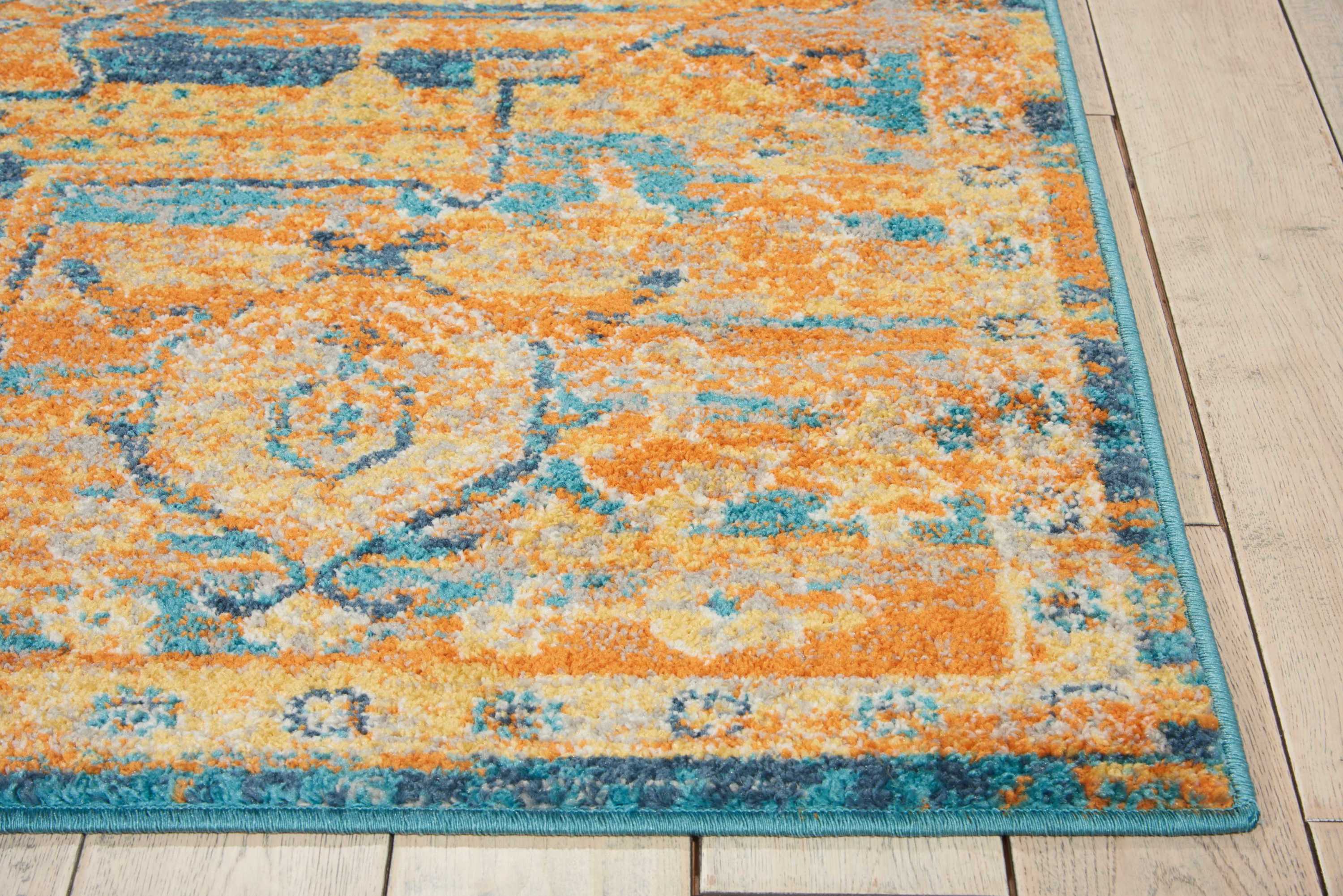 Teal Blue Geometric Rectangular Reversible Synthetic Rug