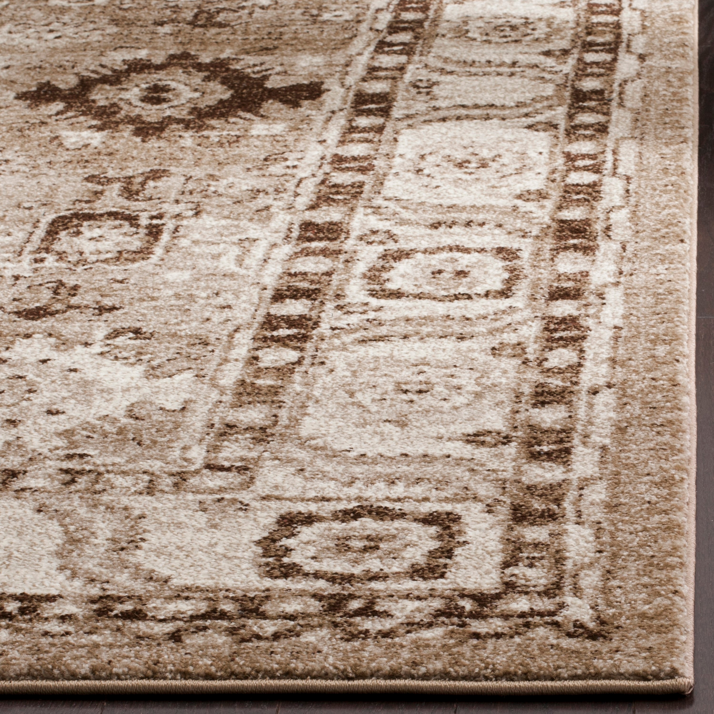 Taupe Floral Motif Synthetic Runner with Border Embellishment