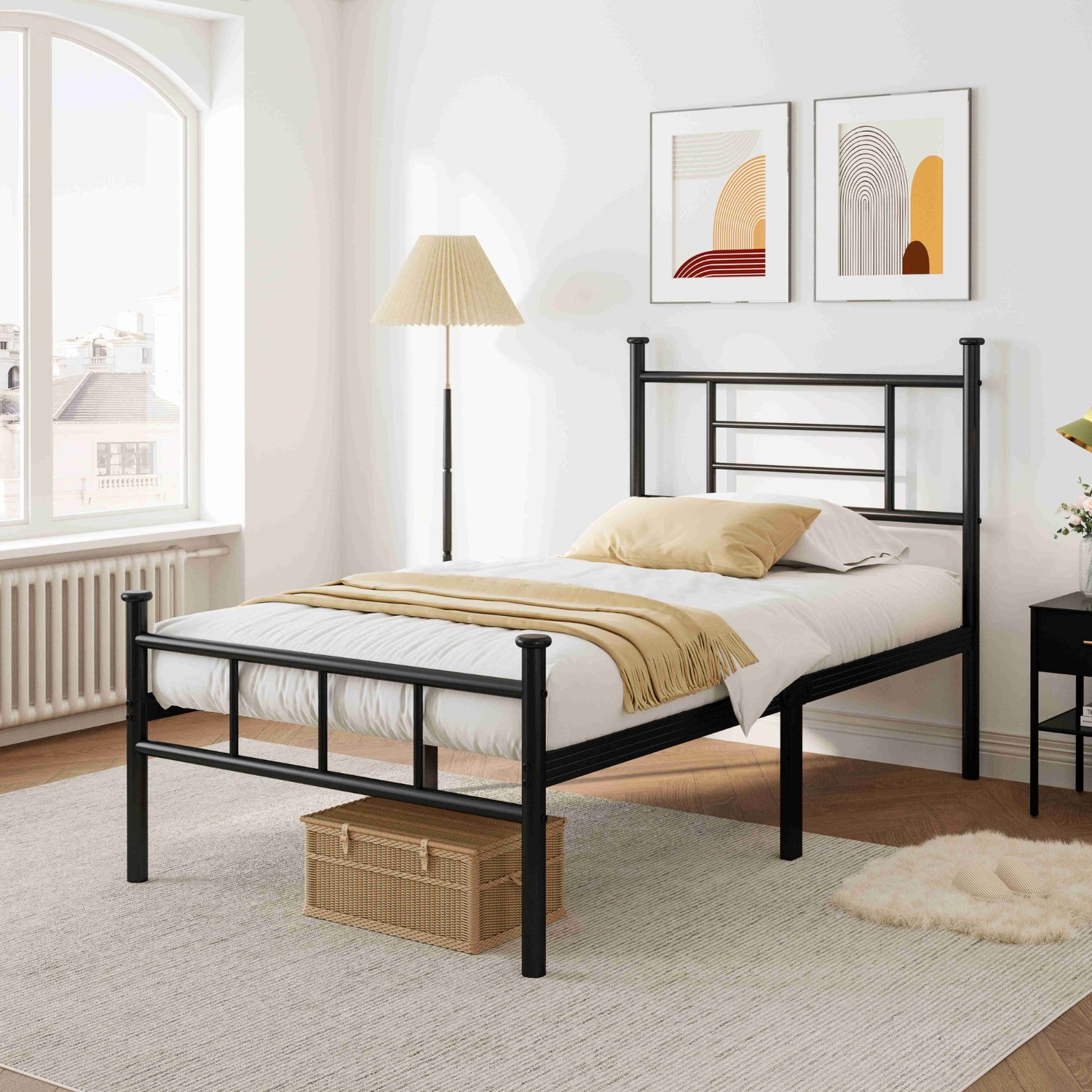 Ziyoo 42 inch High Platform Twin Bed Frame With Headboard metal bed ...