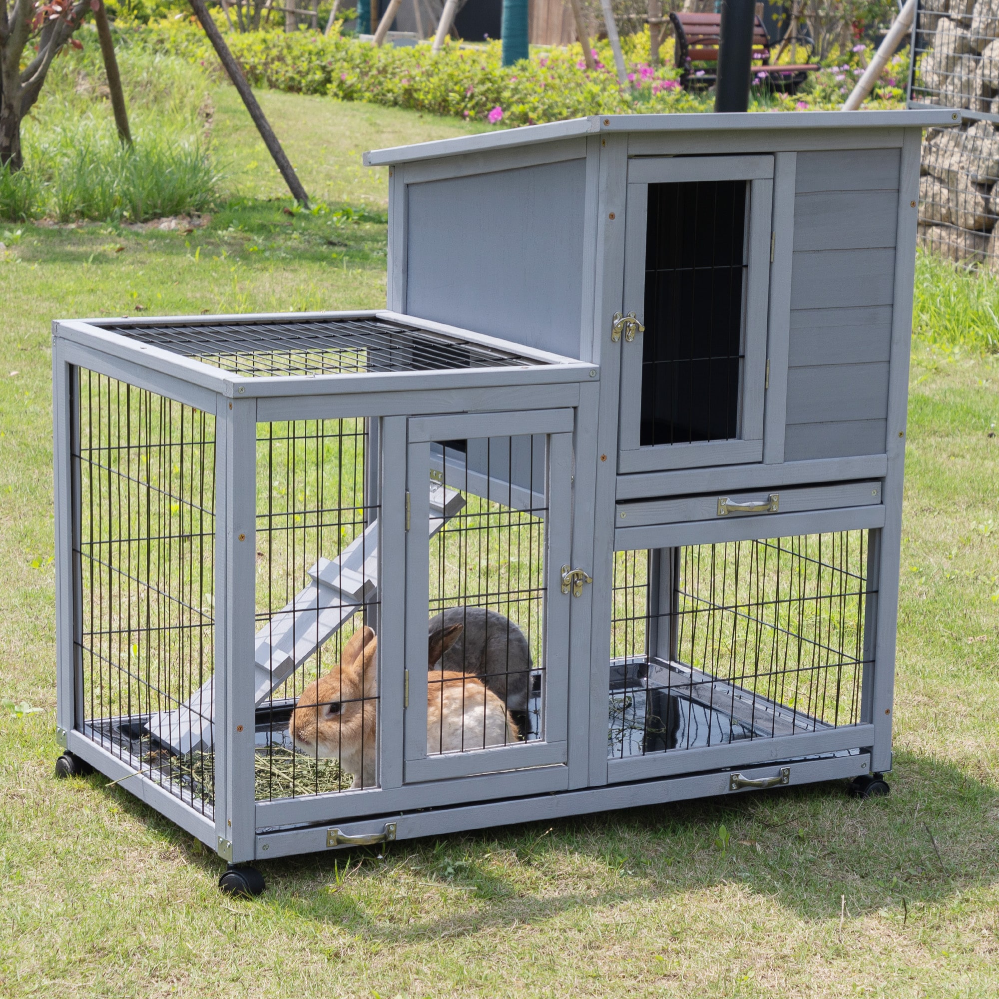 Coziwow Gray Wood Rabbit Hutch