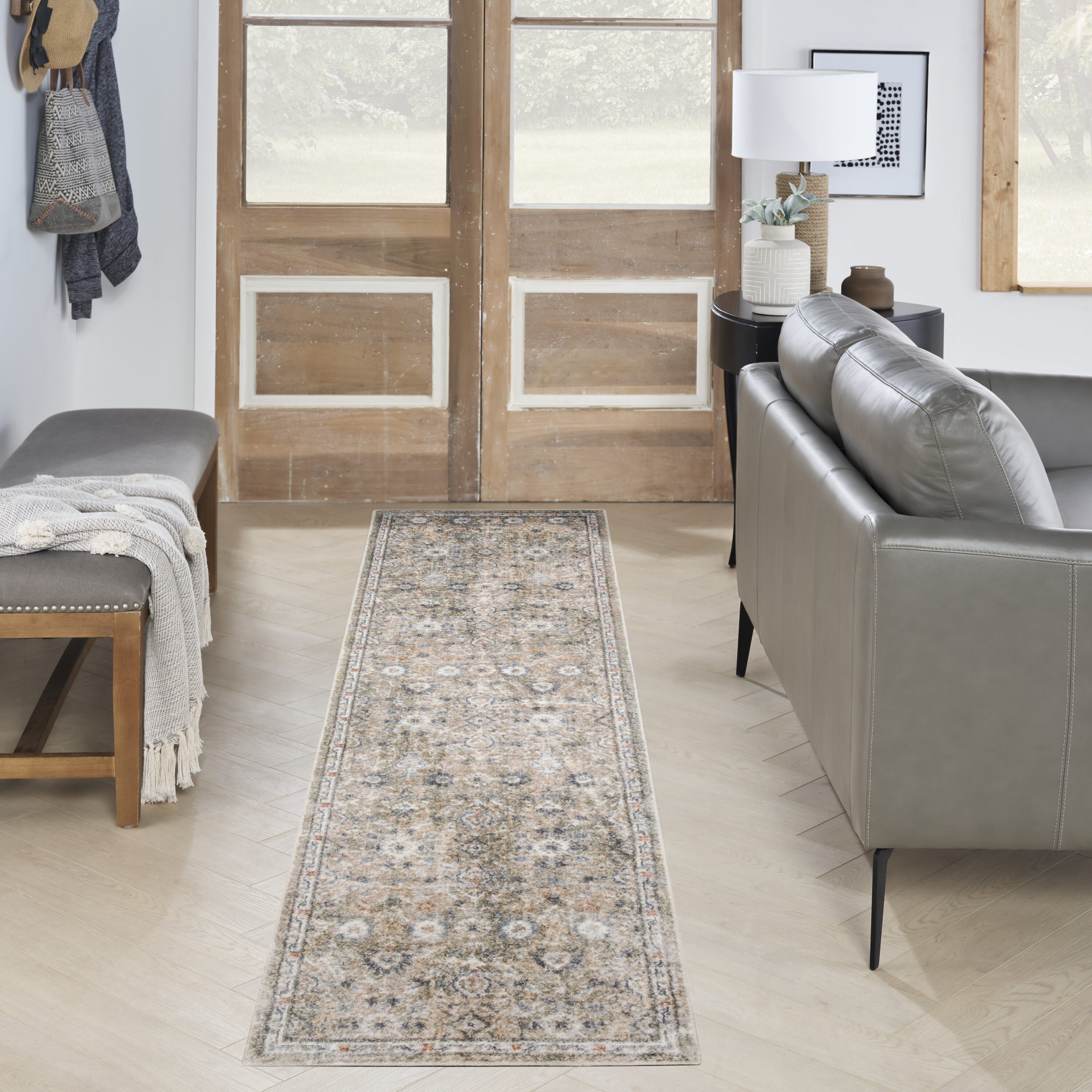 Nourison Home 099446978011 Astra Machine Washable 2 x 8 (ft) Loomed Polyester Silver Taupe Rectangular Indoor Medallion Vintage Machine washable Runner rug