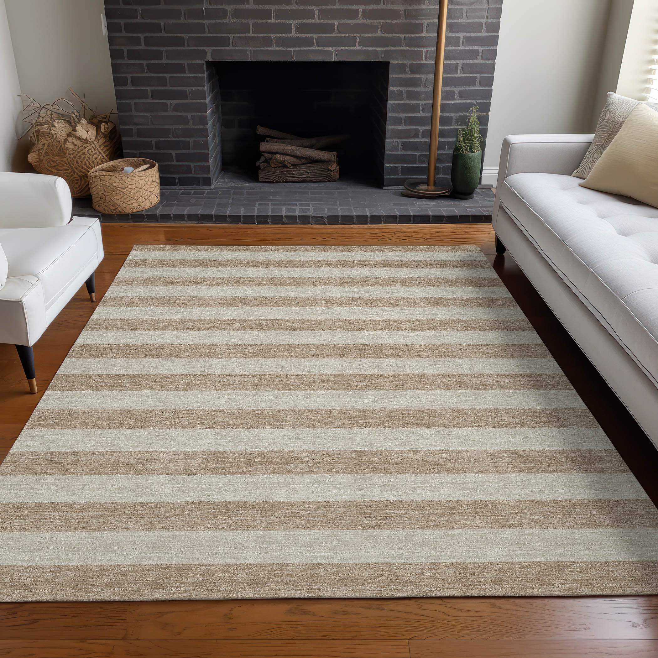 Addison Rugs ACN530BG30X46 Chantille ACN530BG 2 x 3 (ft) Polyester Beige Rectangular Indoor/Outdoor Stripe Machine washable Area rug