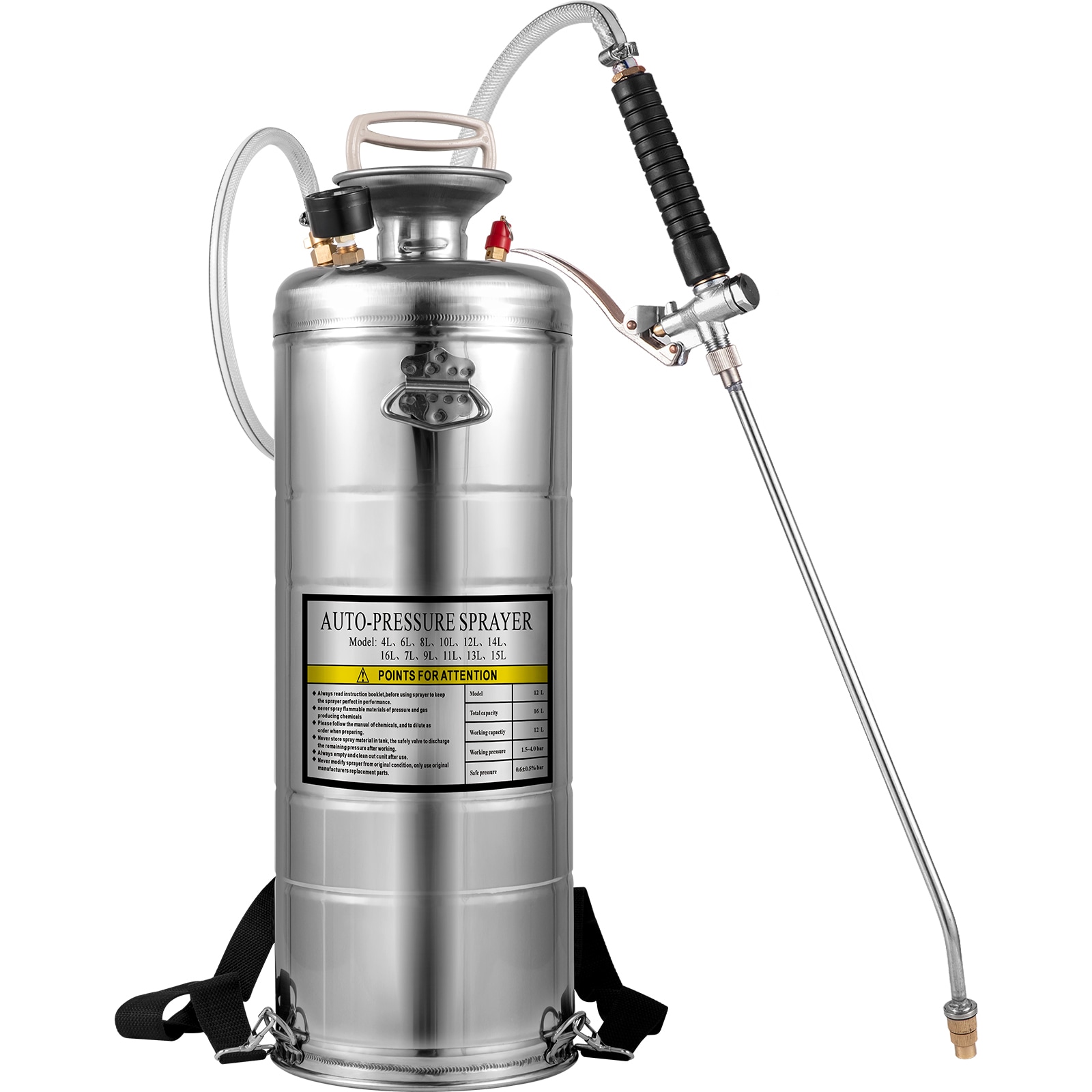 Mecale - 3.5-Gal Stainless Steel Garden Sprayer Hand Pump 20-in Wand Pressure Gauge Adjustable No...