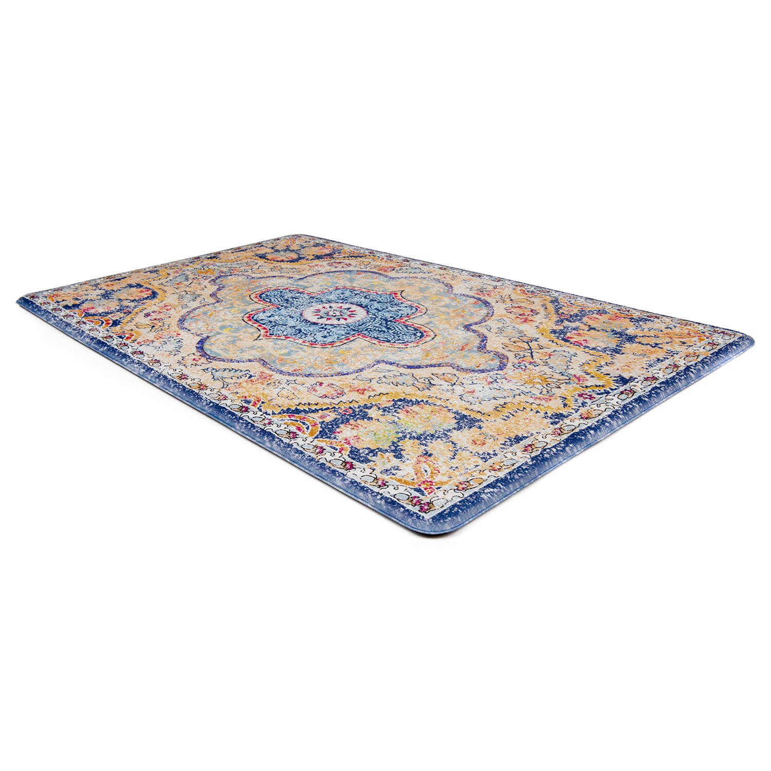 World Rug Gallery Modern Large Floral Anti Fatigue Standing Mat - Blue 18x30