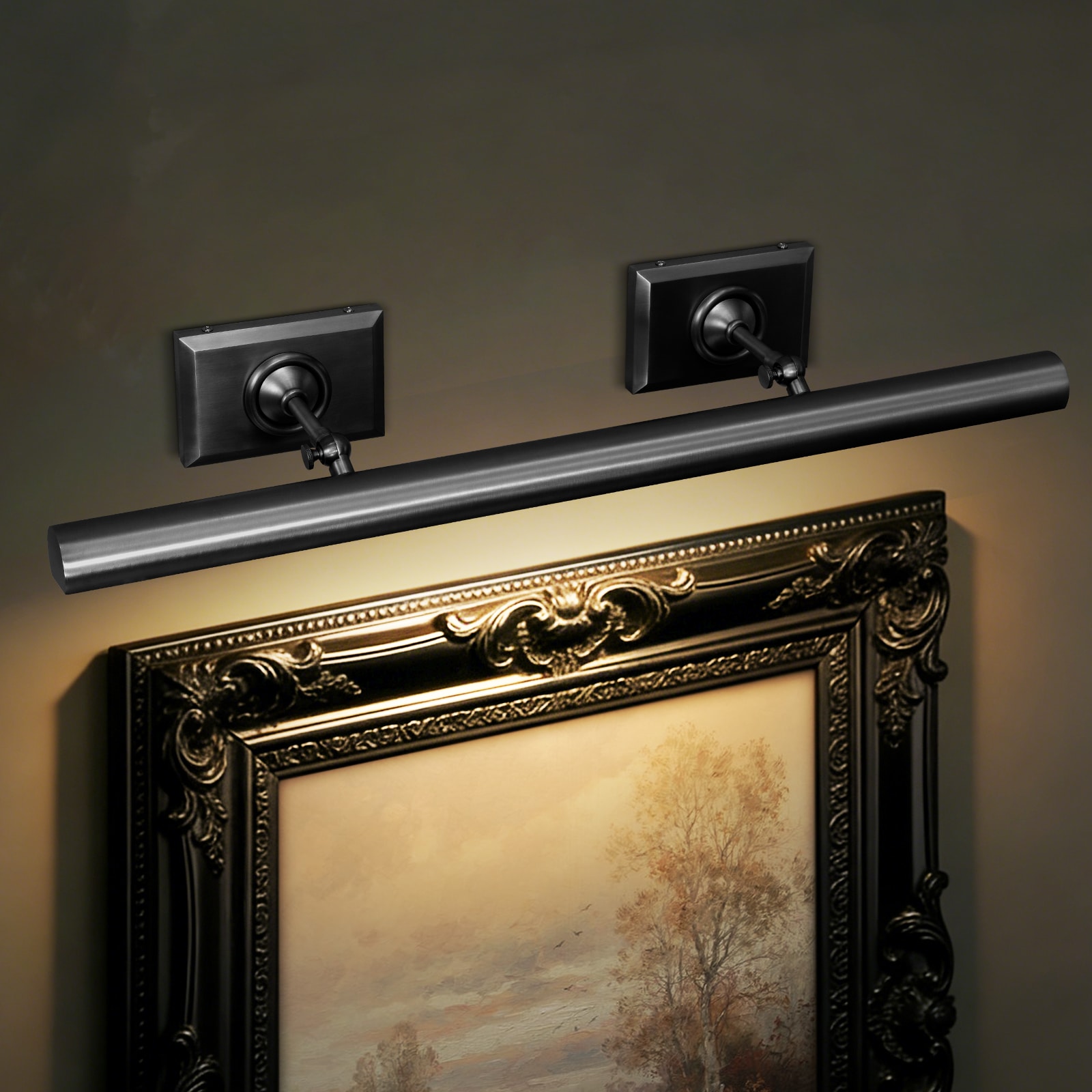 Gleam Flare 30in Hardwired Picture Lights for Wall Black Wall Light for Pictures 270 Adjustable Swing Arm 4 Light Gallery Art Lighting for Paintings Artwork Portrait Library Vanity Mirror Bulb Included