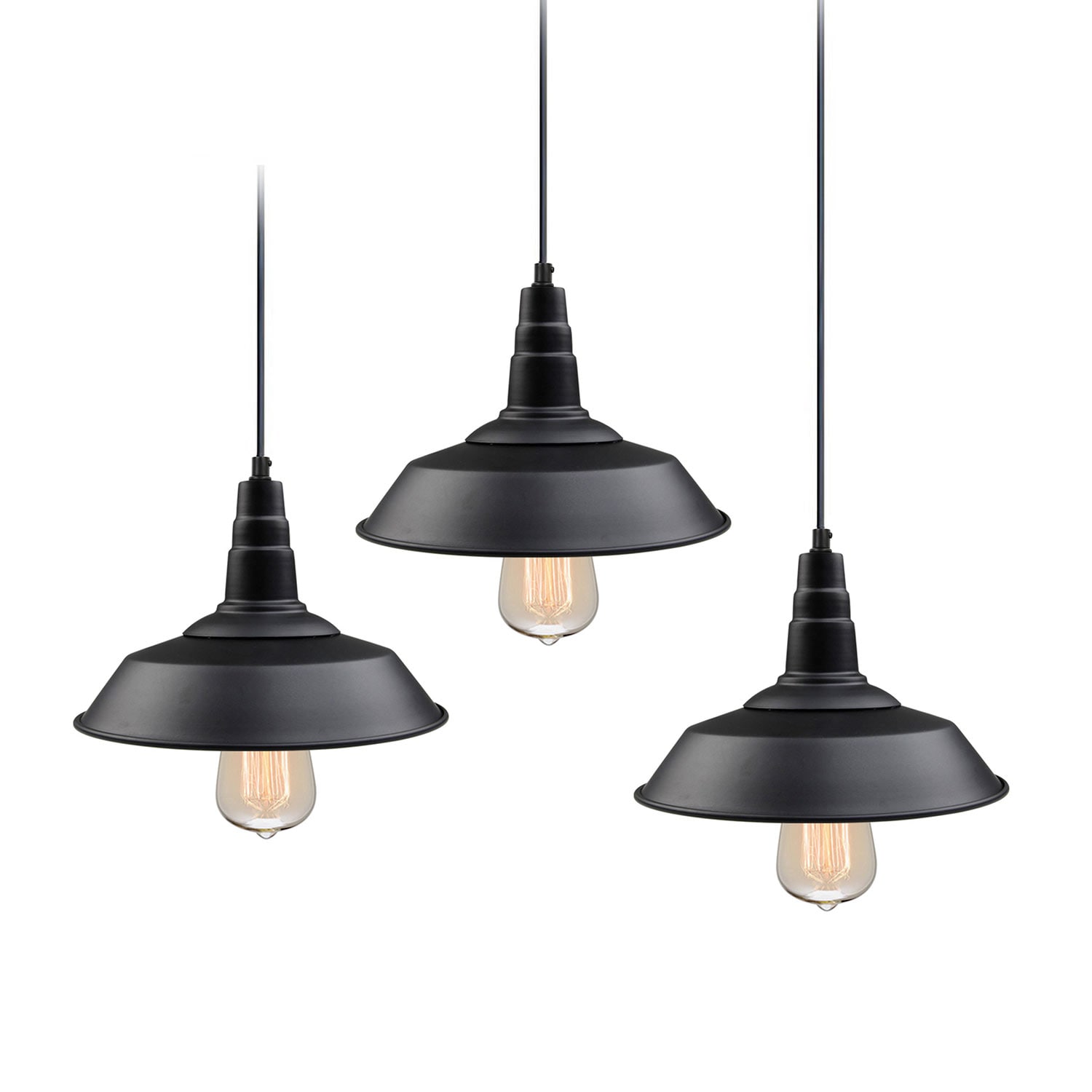 LNC Delphinus 3-Light Matte Black Farmhouse Bell LED Hanging Kitchen ...