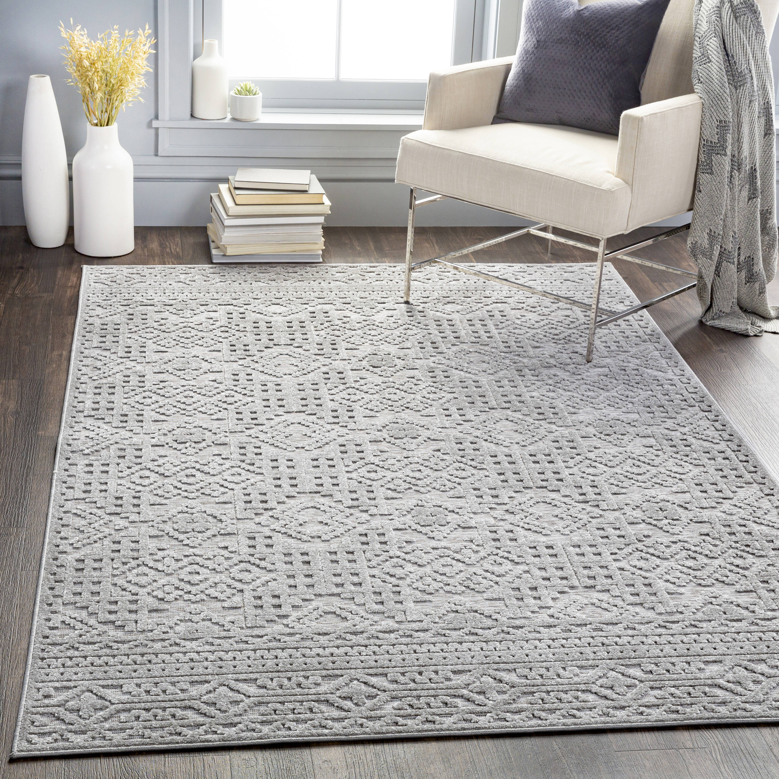 Surya GWC2314-71010 Greenwich 8 x 10 (ft) Woven Polypropylene Gray Rectangular Indoor/Outdoor Damask Global Area rug