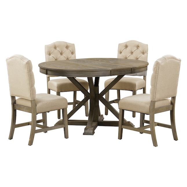 SINOFURN Natural Wood Wash Rustic Dining Room Set with Round Table ...