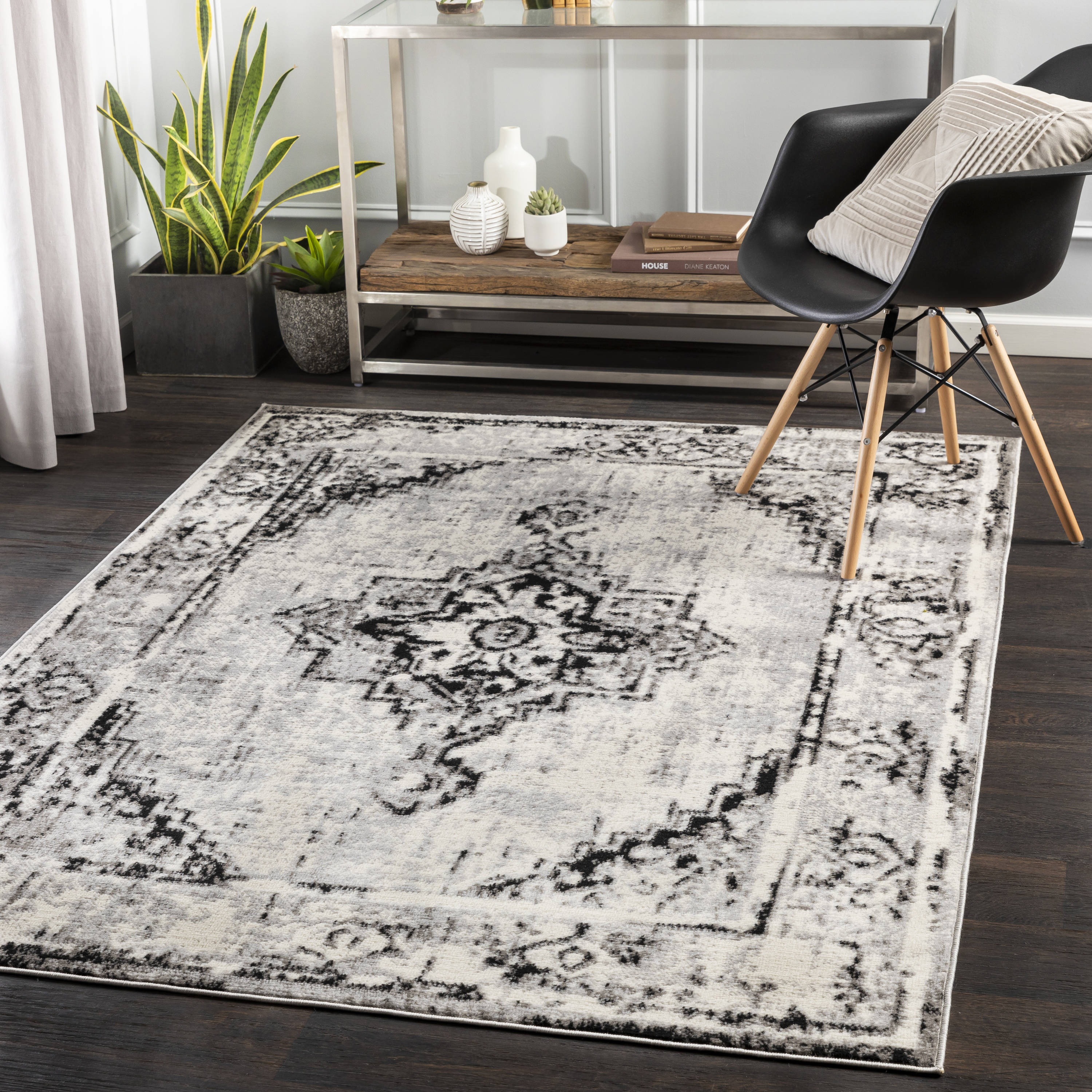 Surya 5 x 7 Black/Ivory Indoor Medallion Mid-century Modern Area Rug in ...