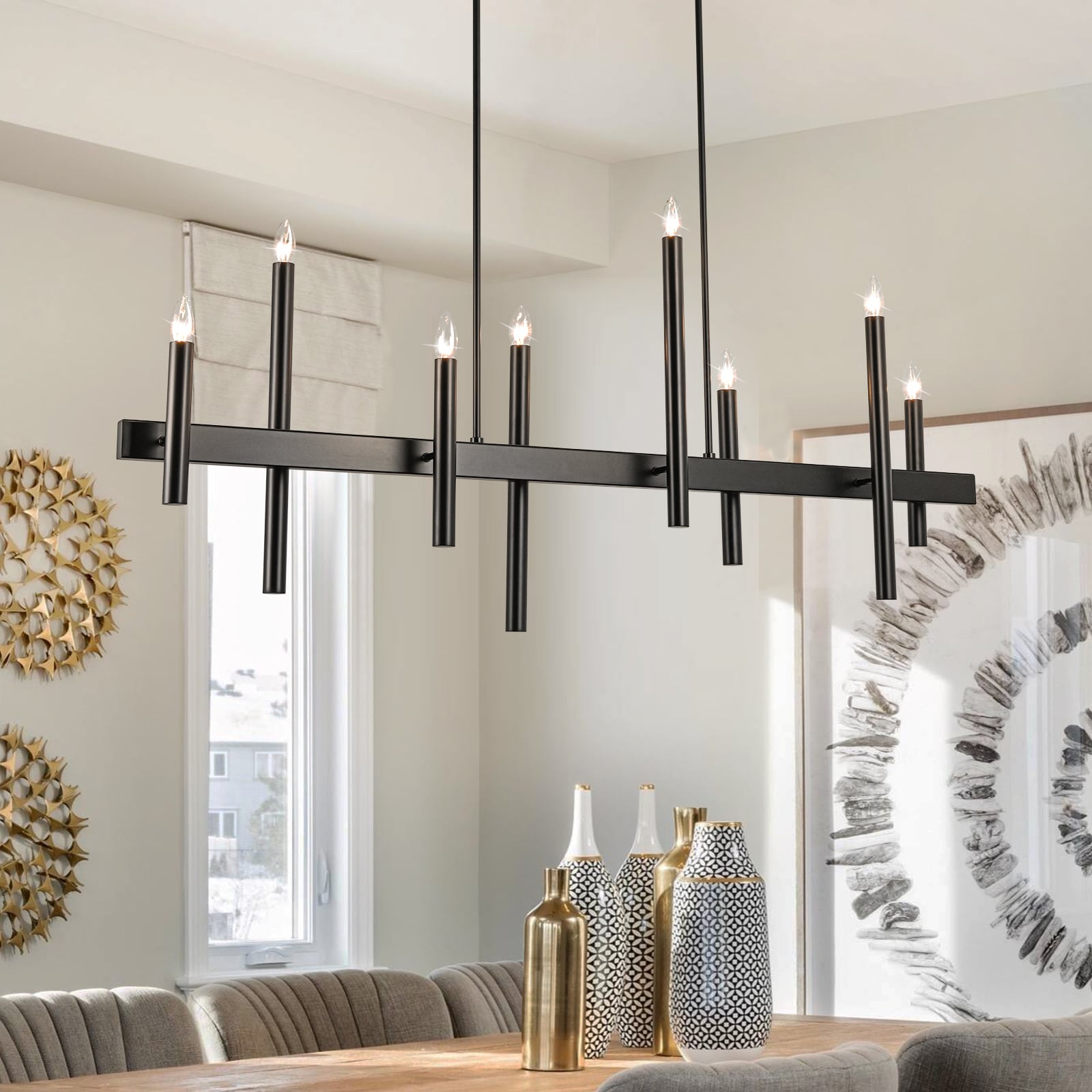 EDISLIVE Y81010000062678 8 -Light Matte Black Modern/contemporary Linear Large Hanging Kitchen island light