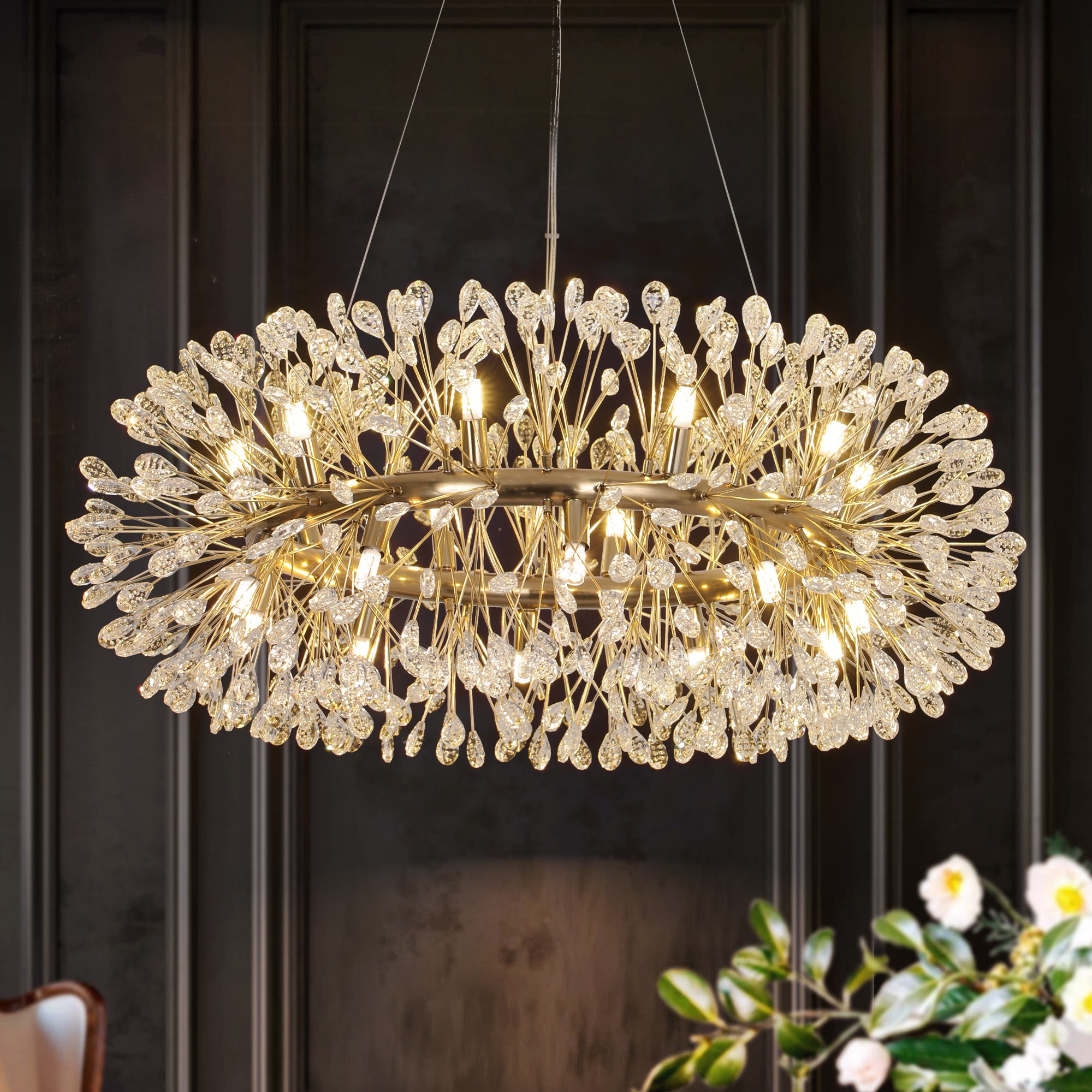 Rennnsan CL810163968 Shawn 20 -Light Gold Glam Crystal For Use in Bedrooms, Dining Rooms, Foyers, Kitchens, Living Rooms Chandelier
