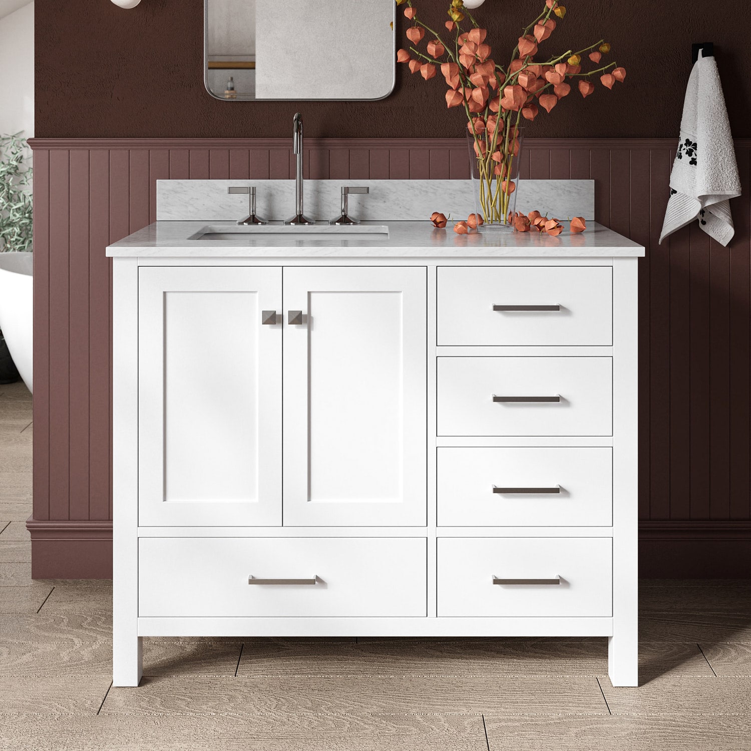 ARIEL A043SLCW2RVOWHT Cambridge 43-in White Undermount Single sink Bathroom Vanity with 0.75" Carrara White Marble Natural marble Top