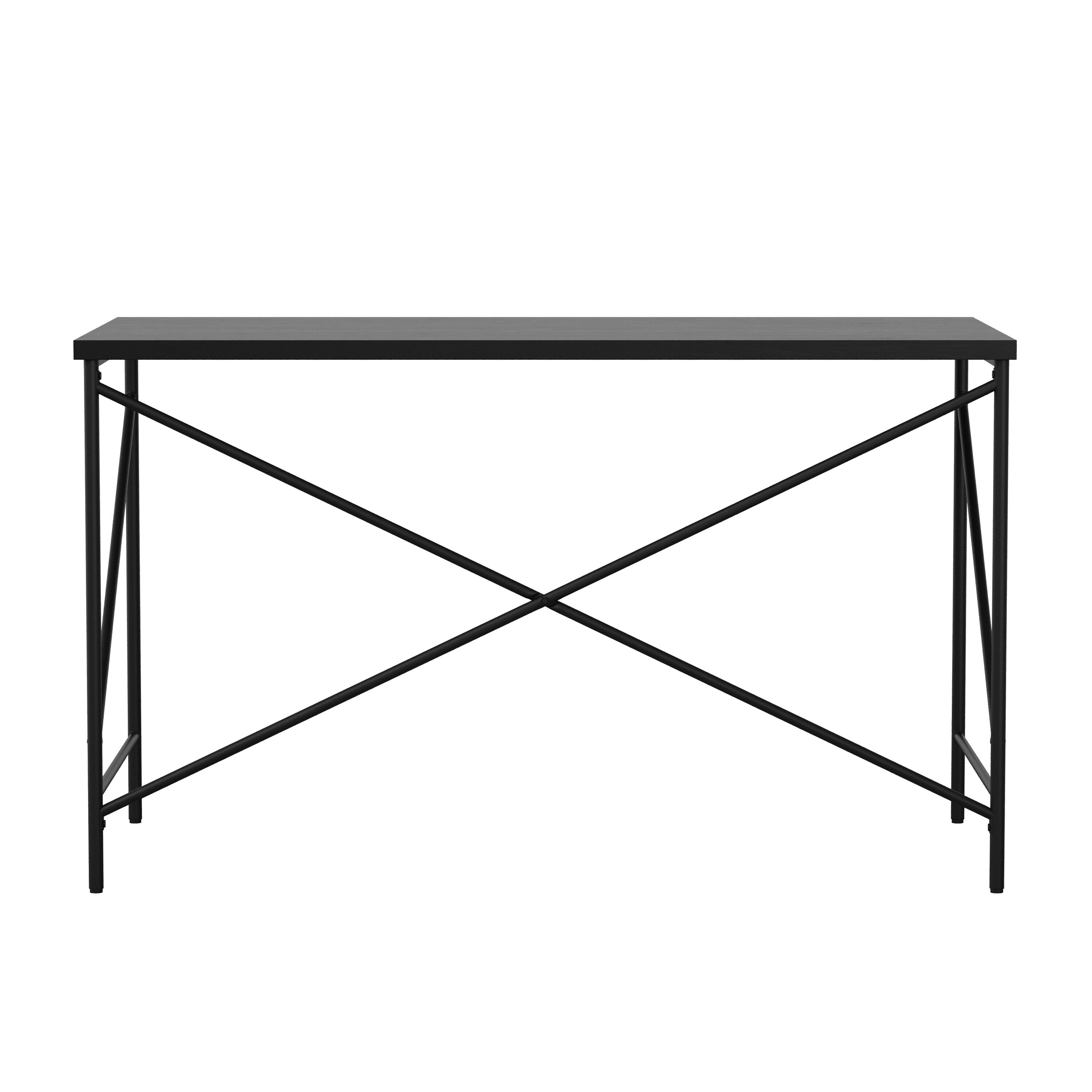 Black Wood Grain Parsons Desk with Metal X-Frame