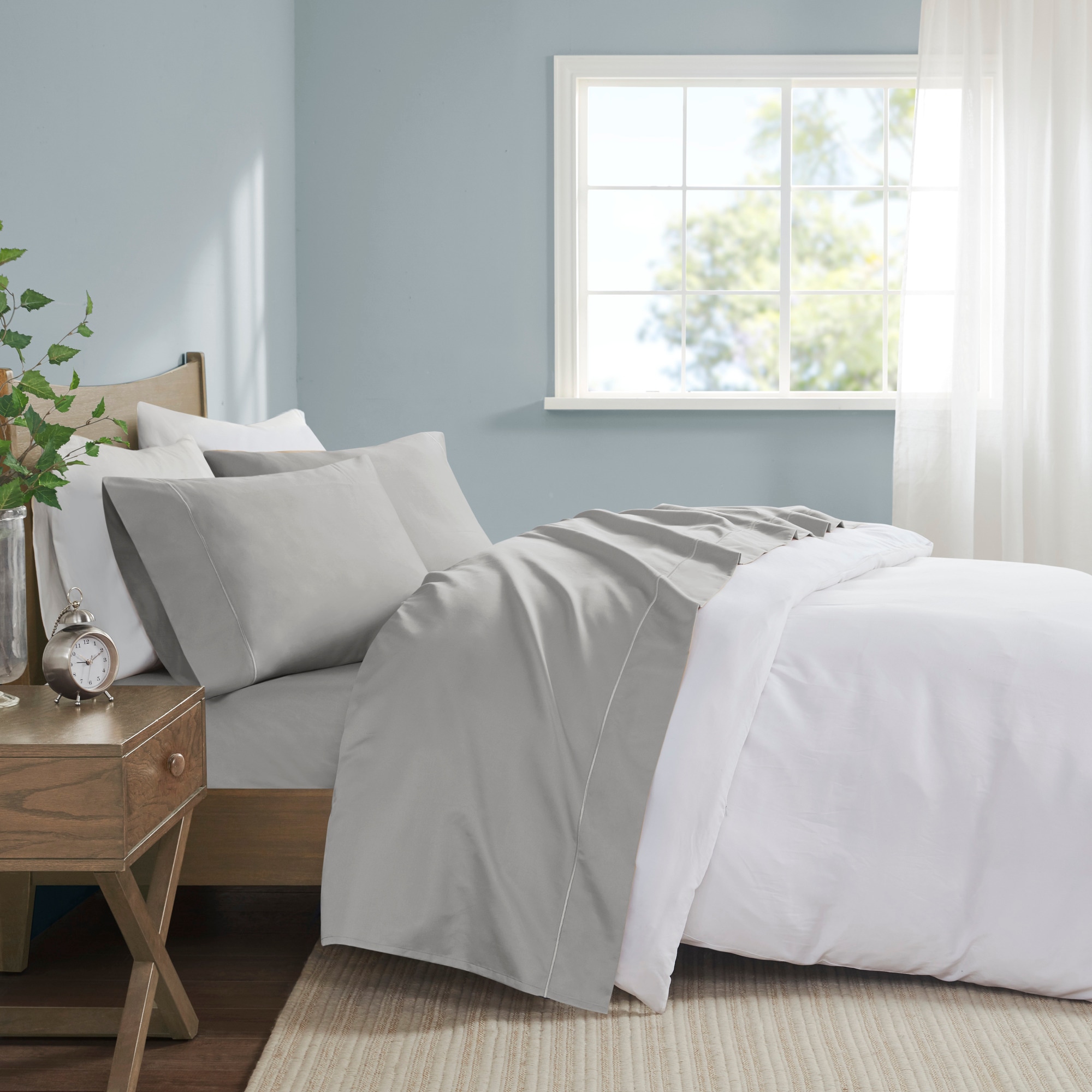 Madison Park MP20-5056 California king 600 -Thread Count Cotton Light Grey 4 -Piece Bed Sheet Set