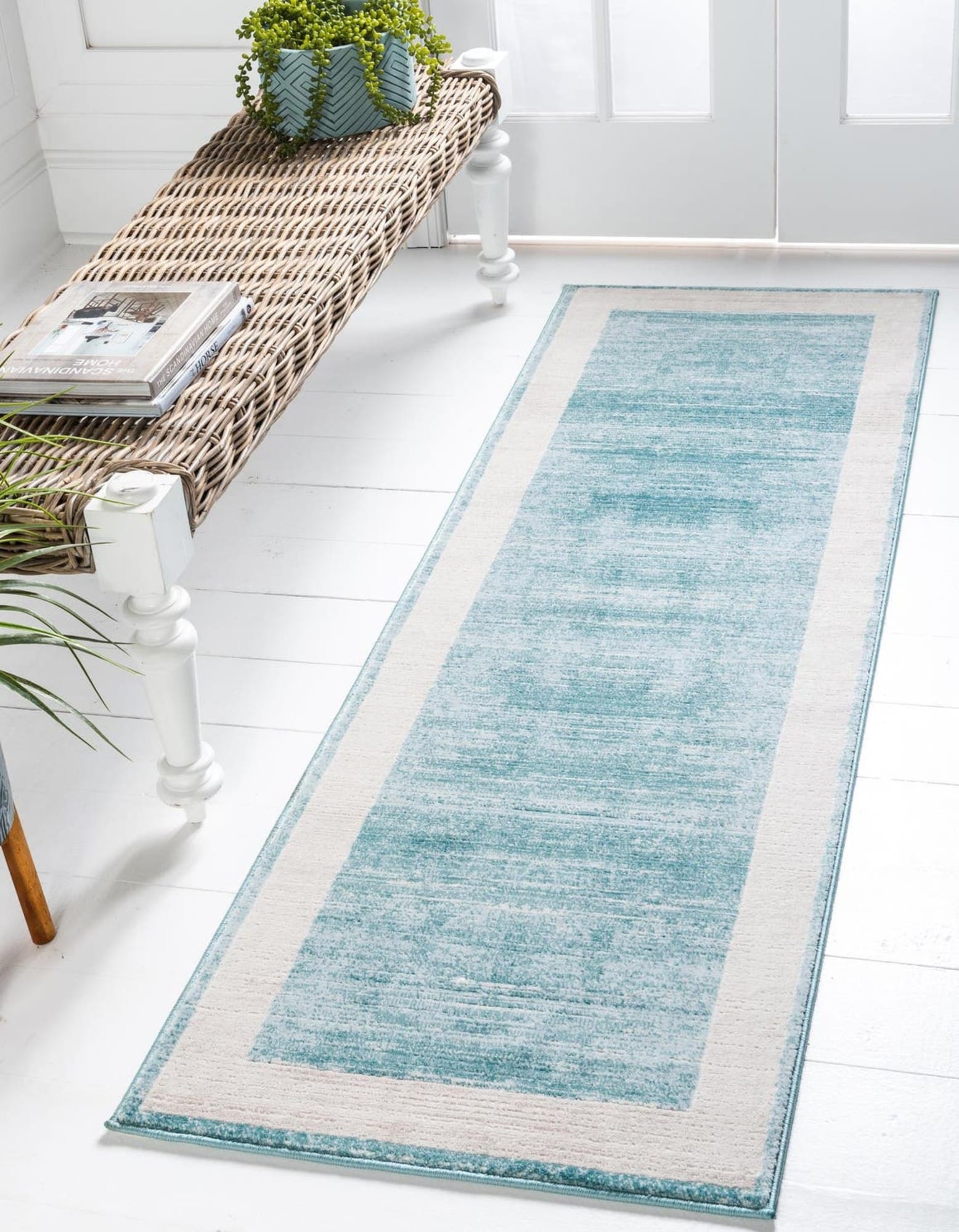 Unique Loom 3186890 Jill Zarin Uptown 3 x 8 (ft) Loomed Polypropylene Turquoise Rectangular Indoor Coastal Runner rug