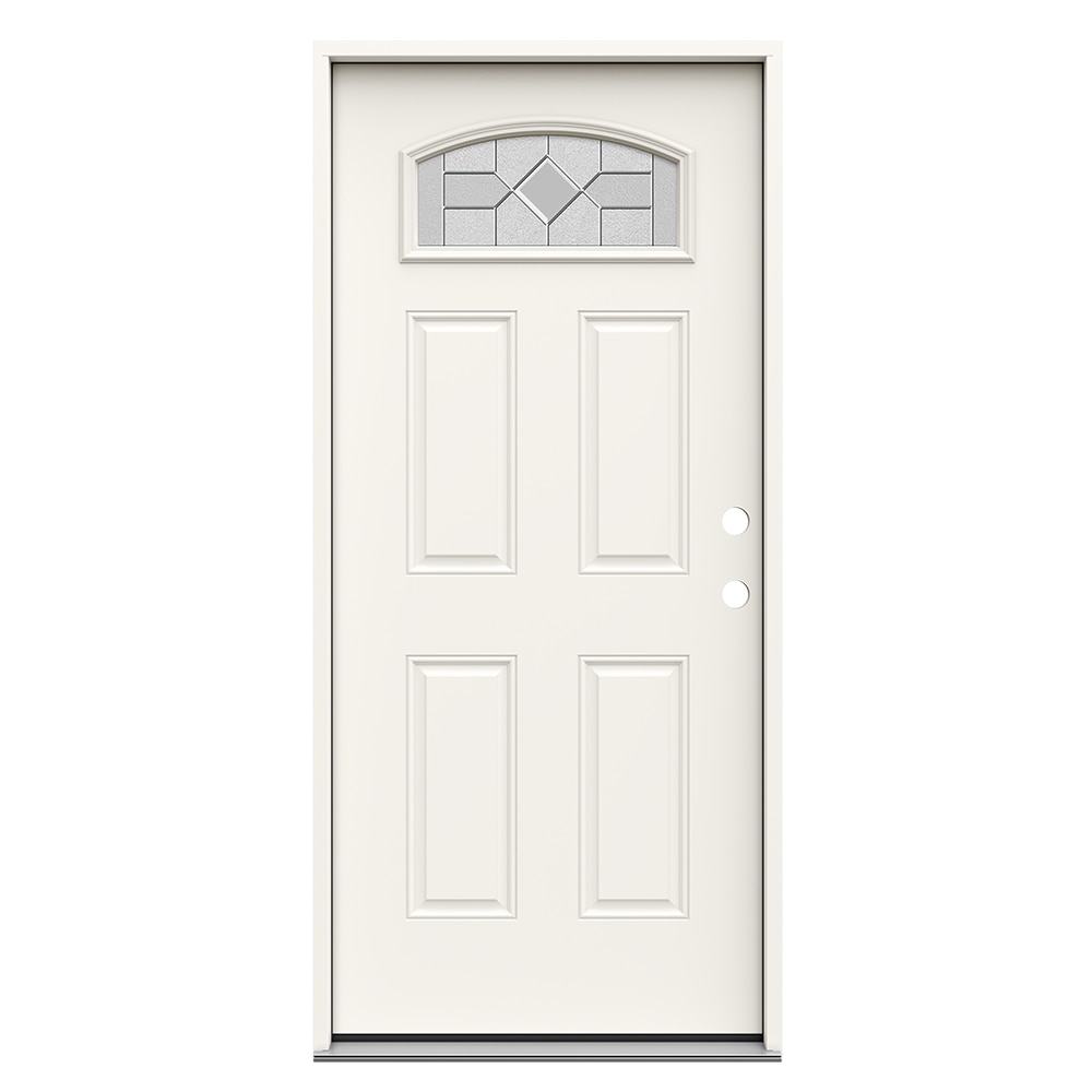 JELD-WEN JW239100087 Caldwell 36-in x 80-in x 4-9/16-in Steel 1/4 lite Left-hand inswing Primed Prehung Front Door Insulating core