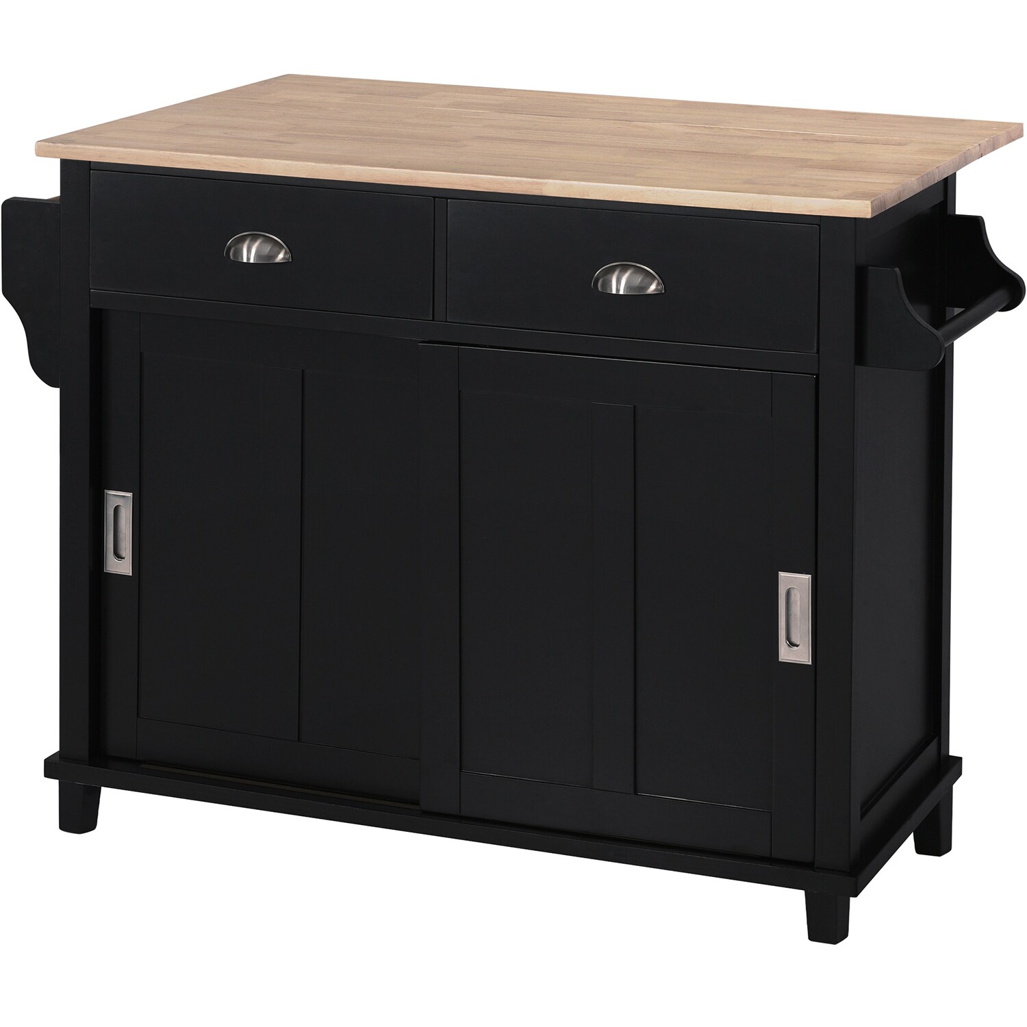 SINOFURN Black Mdf Base with Wood Top Kitchen Cart (30.5-in x 52.2-in x ...