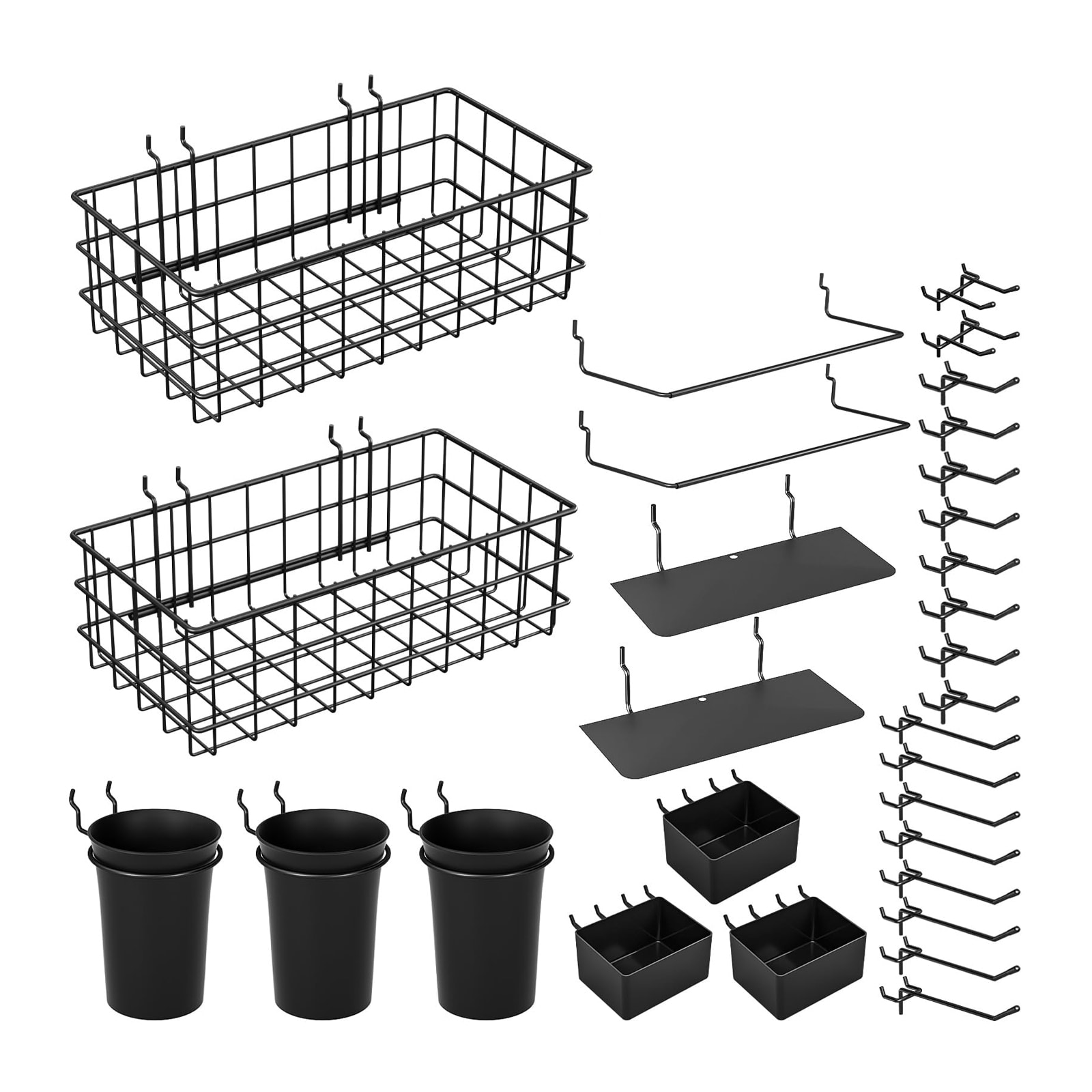 Aoibox  30PCS Peg Board Organizer Accessories Kit Hooks with Bins Cups Wire Baskets and Paper Towel Holder for 1 8 and 1 4 in Pegboard