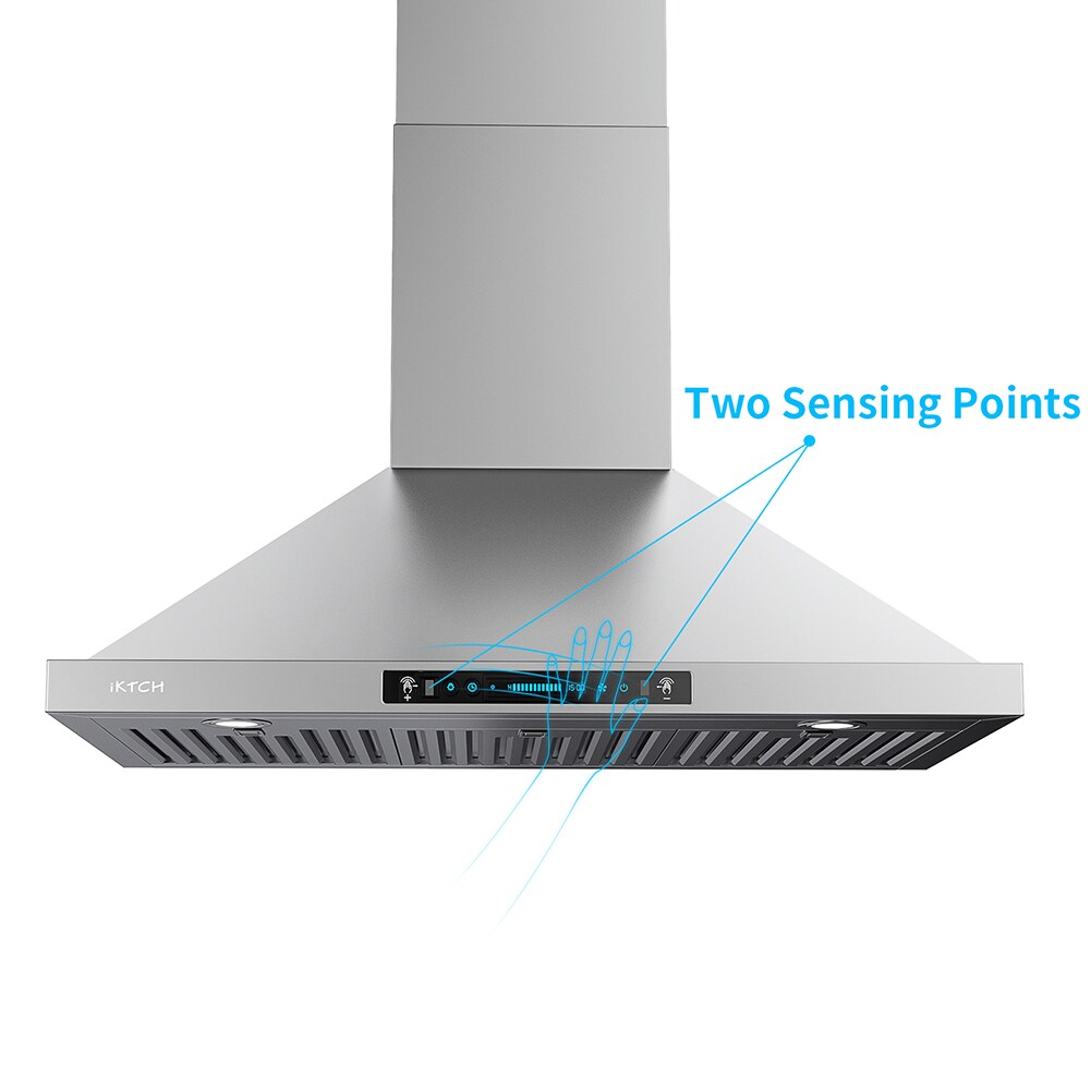 IKTCH 36 Inch Range Hood Black Wall Mount , 900 CFM Ducted/Ductless  Stainless Steel Vent Hood with Gesture Sensing & Touch Control Switch  Panel, 2 Pcs