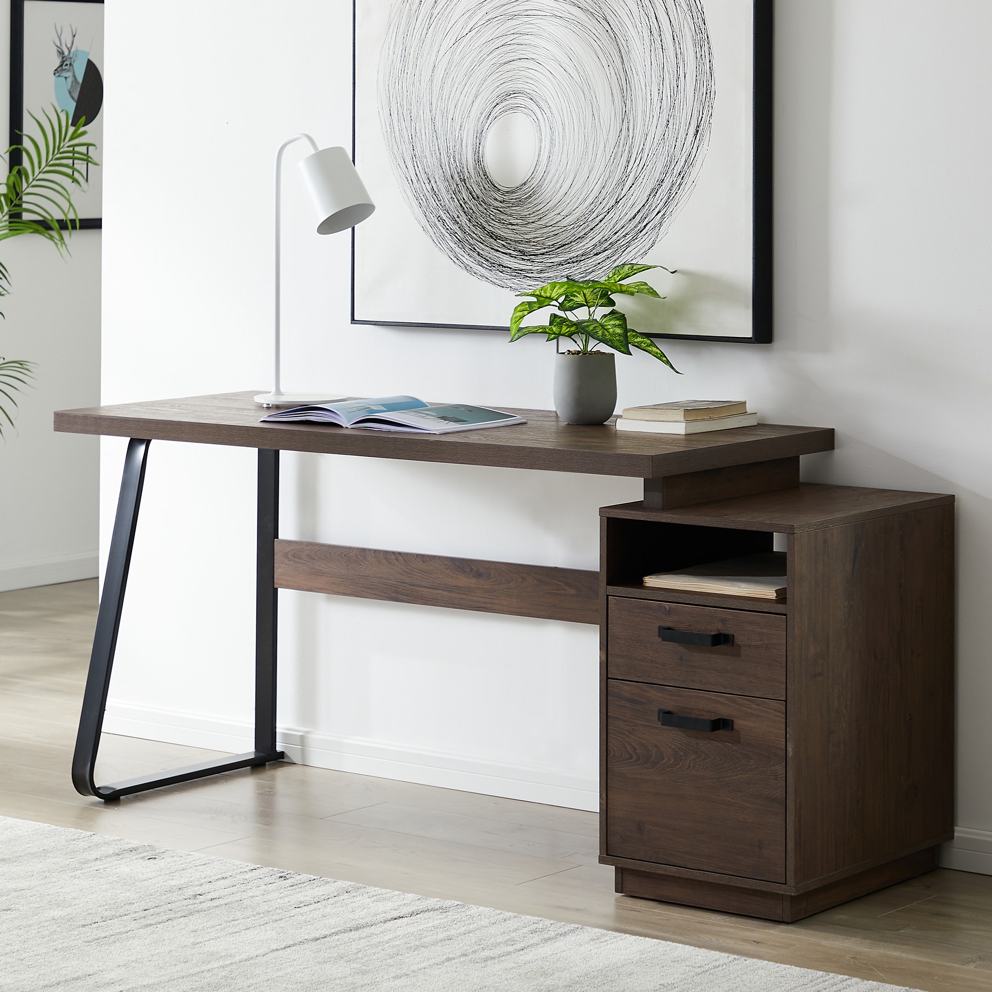 LOVMOR SF-Y-WF195577AAD Home Office Computer Desk with Drawers Hanging Letter-size Files 65 inch Writing Study Table with Drawers