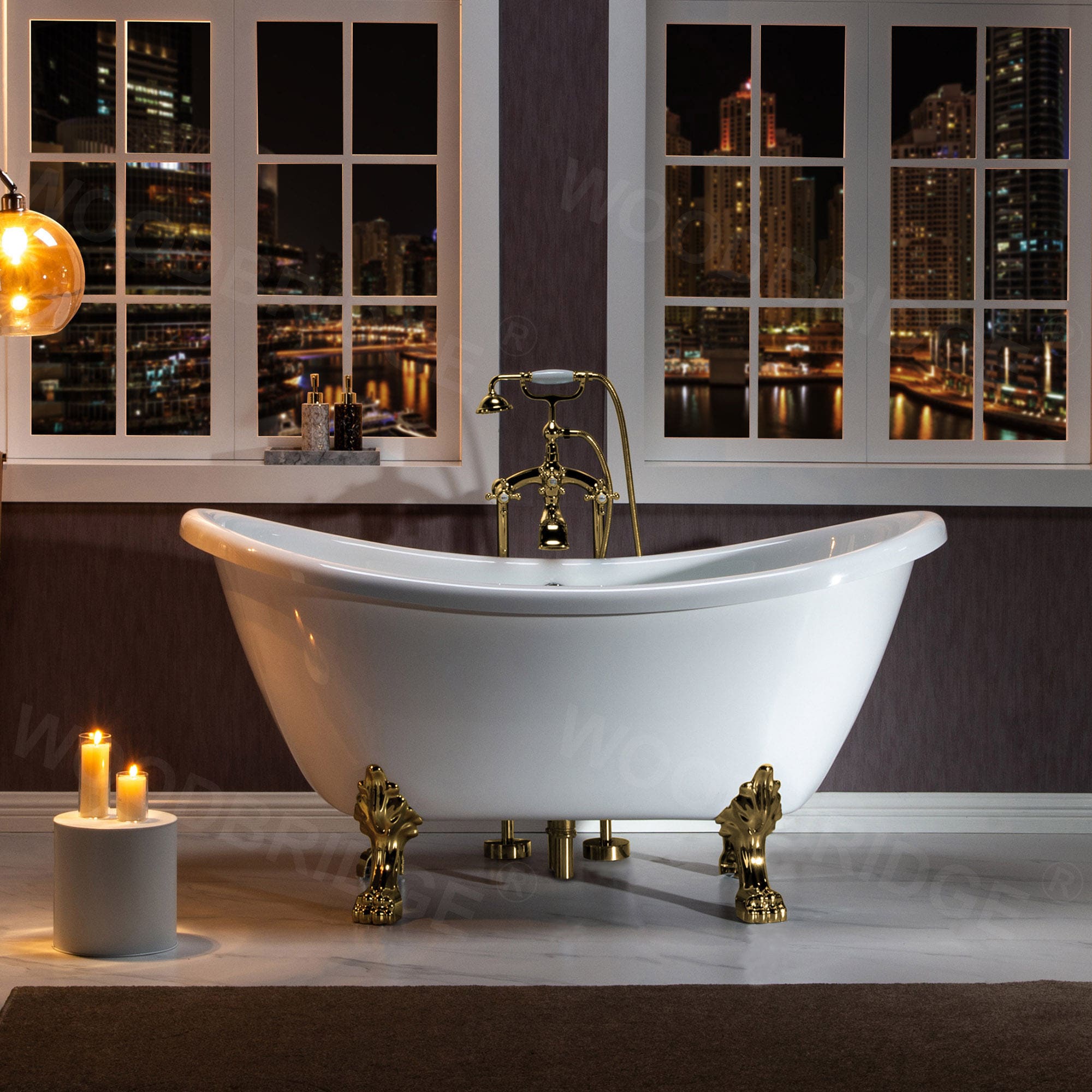 Dover 54 in. Heavy Duty Acrylic Slipper Clawfoot Bath Tub in White Faucet,  Claw Feet, Drain & Overflow in Polished Gold