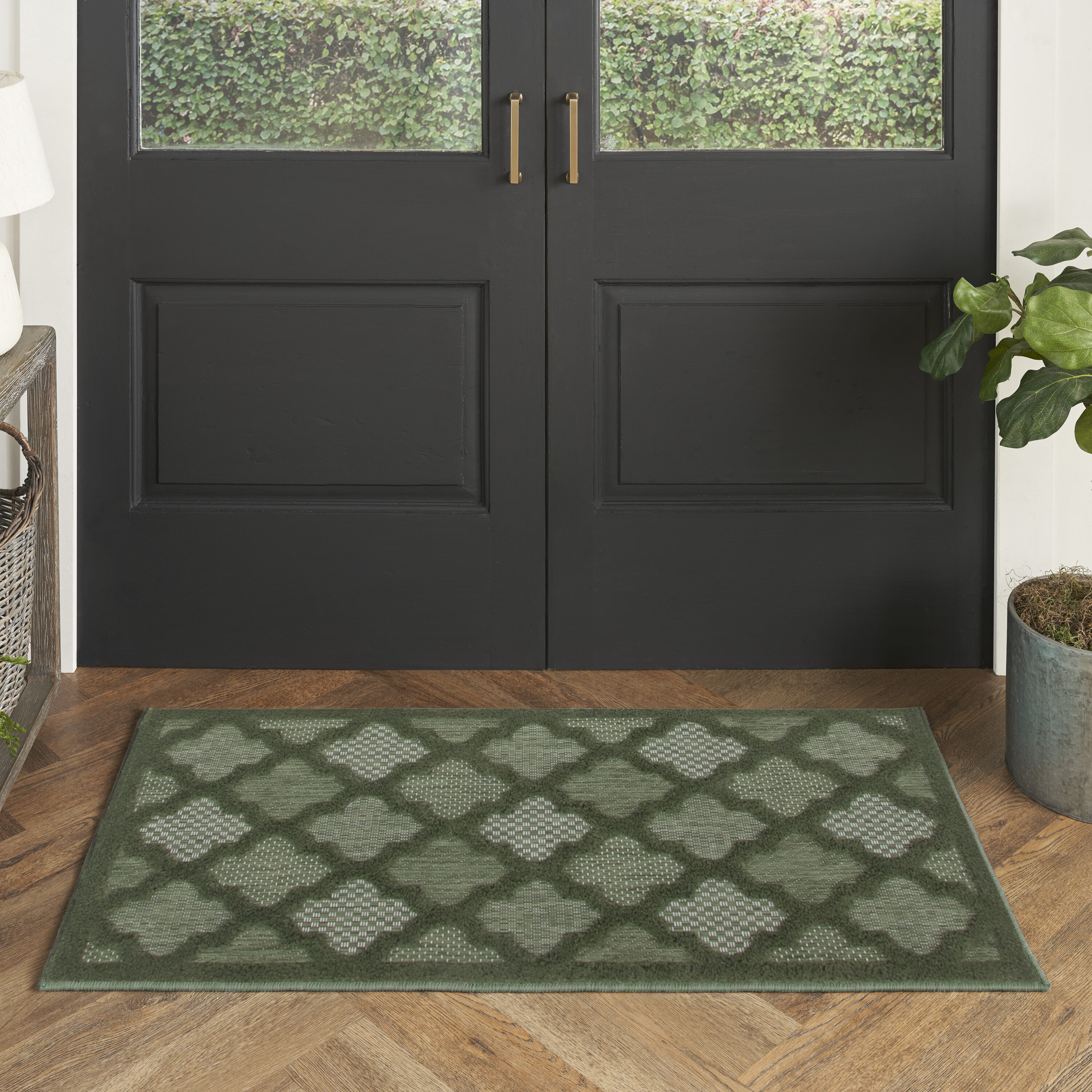 Nourison Home 099446945044 2 x 4 (ft) Loomed Polyester/Polypropylene Green Rectangular Indoor/Outdoor Trellis Area rug
