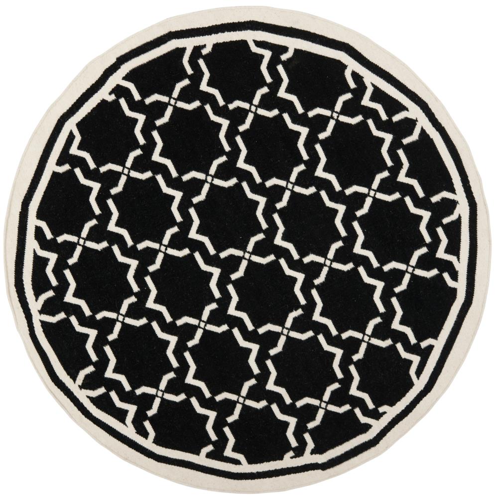 Safavieh DHU545L-6R Dhurries Talia 6 x 6 (ft) Wool Black/Ivory Round Indoor Geometric Coastal Area rug