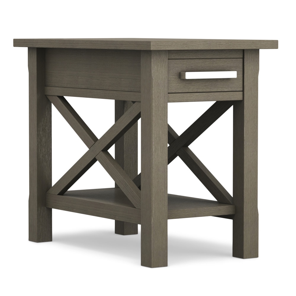 Simpli Home AXCRGL009-FG Kitchener 14-in W x 20-in H Farmhouse Grey Wood Rectangular Modern End Table with Storage Assembly Required