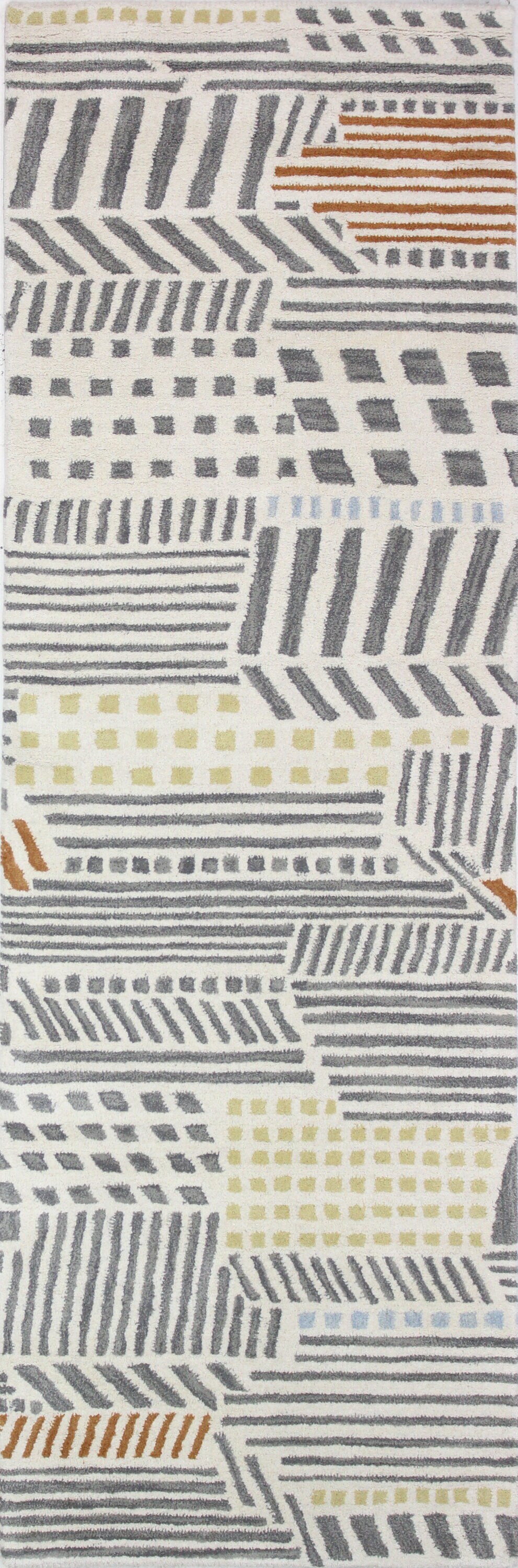 Bashian 649652271583 3 X 8 (ft) Wool Ivory Indoor Geometric Mid-century Modern Runner Rug