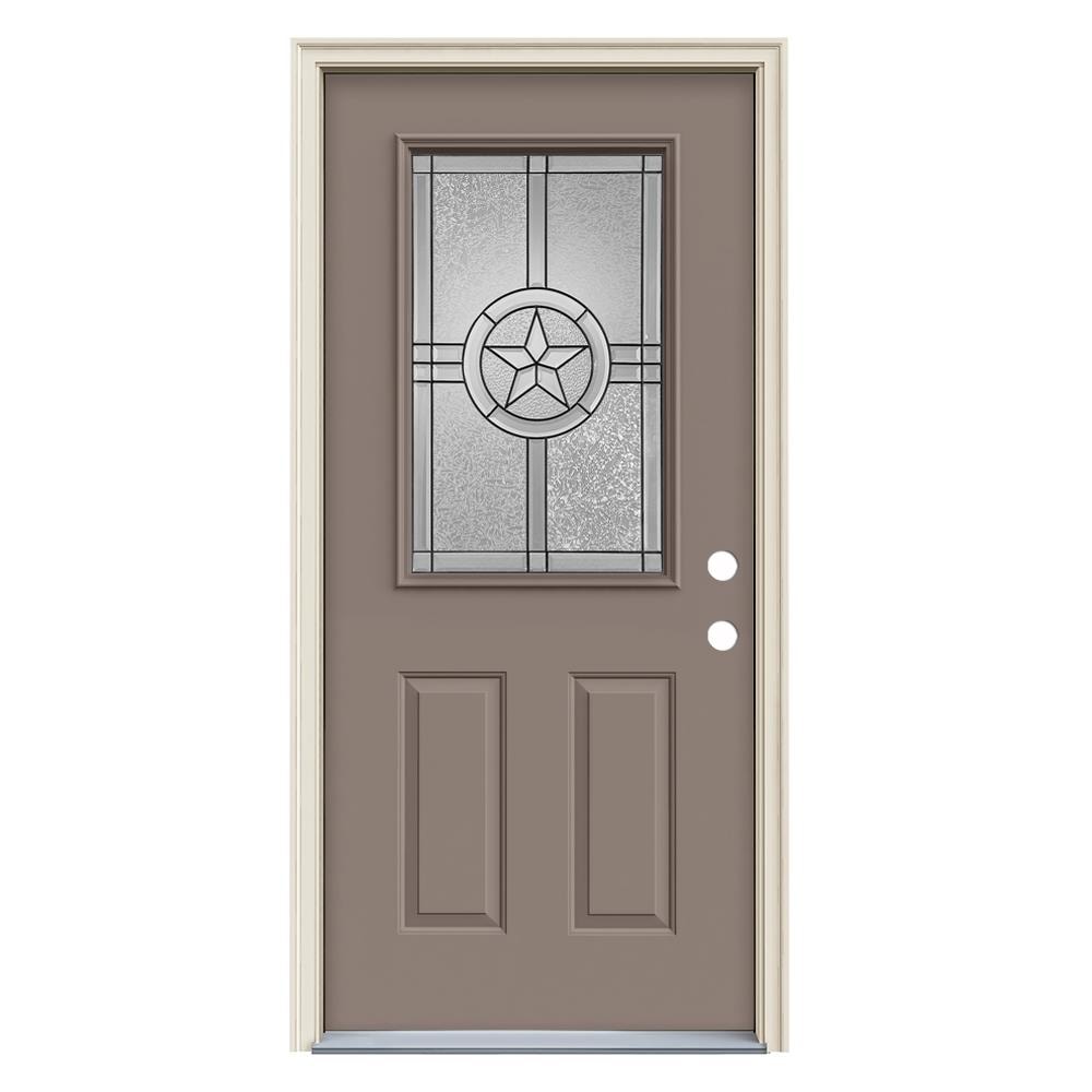 JELD-WEN LOWOLJW230300033 Radiant Star 36-in x 80-in x 4-9/16-in Steel Half Lite Left-Hand Inswing Pottery Painted Prehung Front Door with Brickmould Insulating Core
