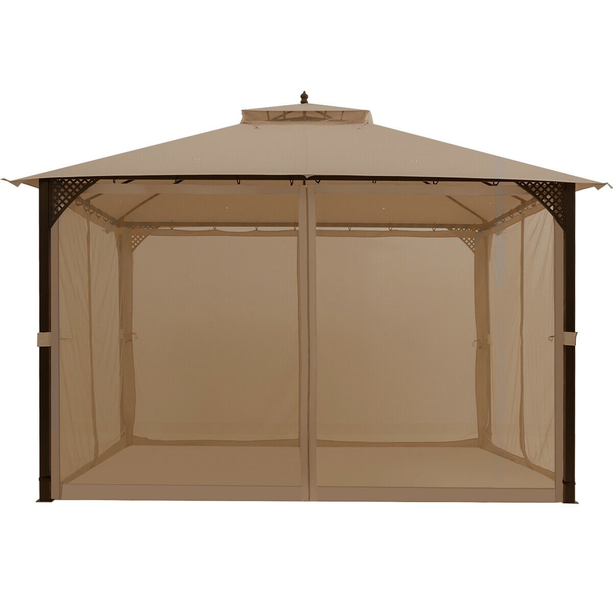 WELLFOR 12-ft x 10-ft Outdoor Gazebo Brown Metal Rectangle Screened  Semi-permanent Gazebo in the Gazebos department at Lowes.com