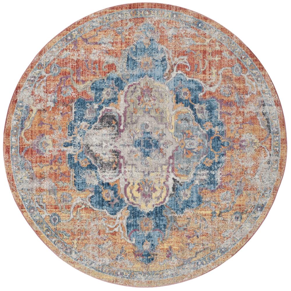 Safavieh BTL350S-7R Bristol Samarkand 7 x 7 (ft) Loomed Polyester Blue/Orange Round Indoor Distressed/Overdyed Vintage Area rug