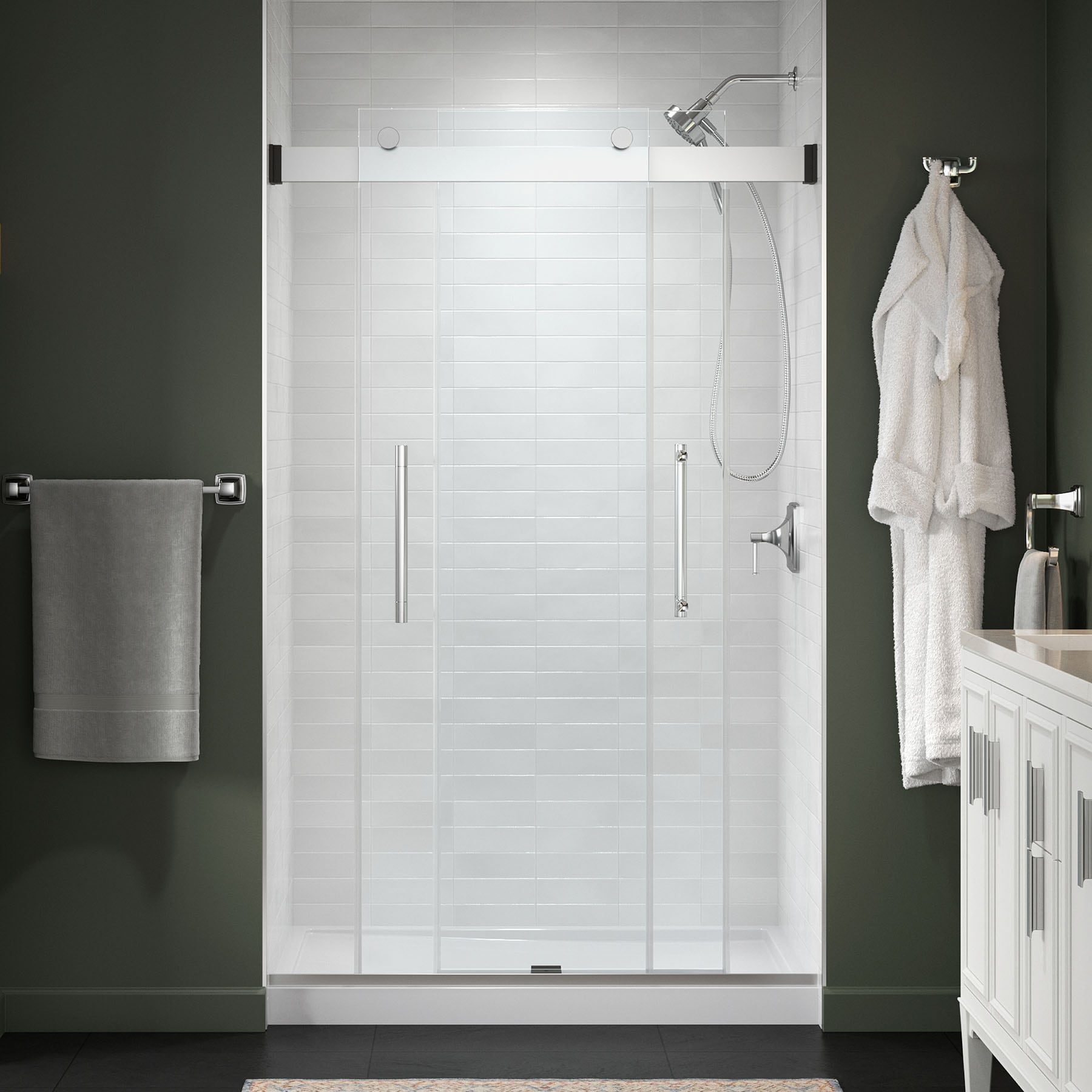 KOHLER 702475-8L-SHP Premise Bright Polished Silver 44-in to 48-in W x 75.75-in H Frameless Bypass Sliding Soft Close Shower Door 5/16-in Thick Clear Glass
