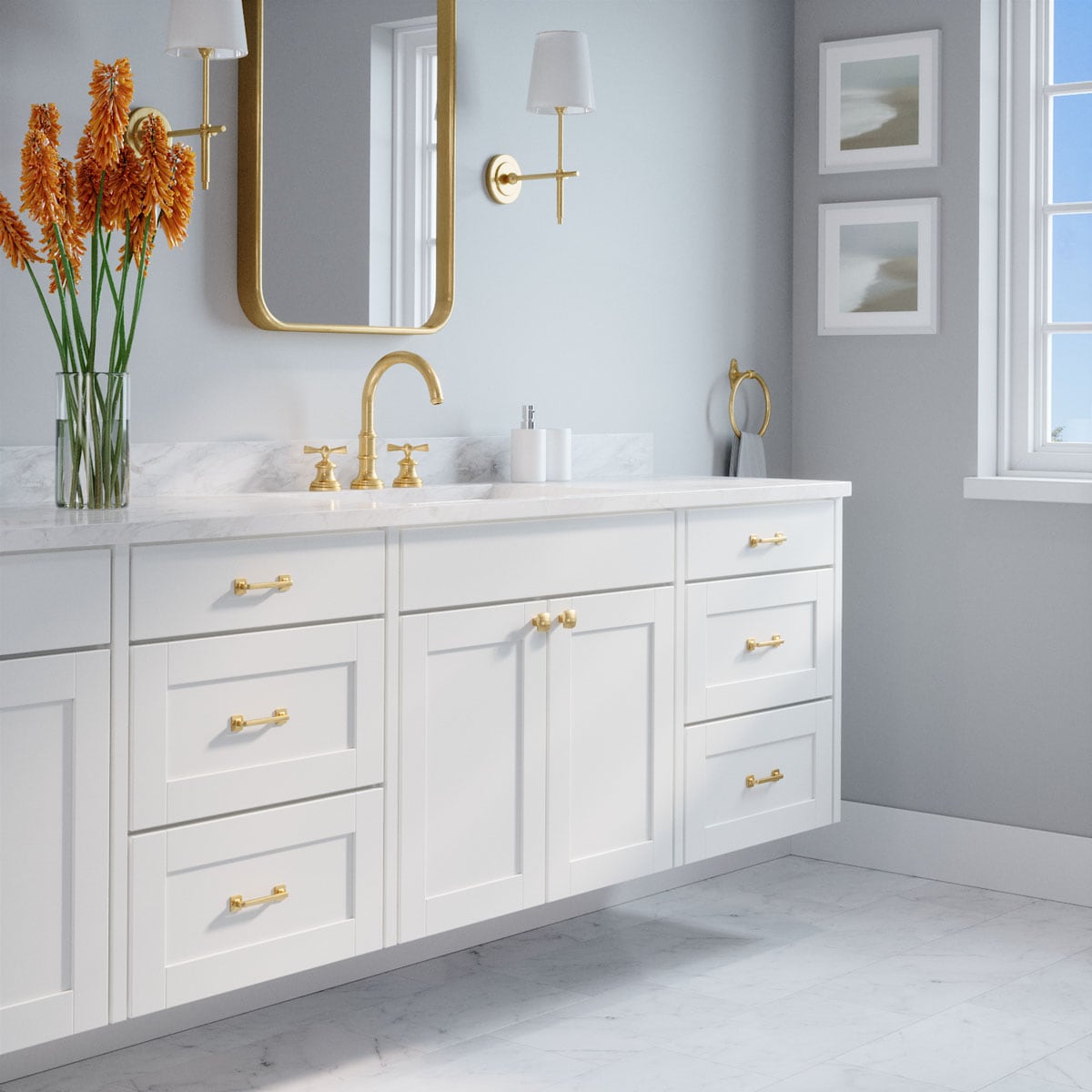 Satin Brass Square Cabinet Knob with Mounting Hardware