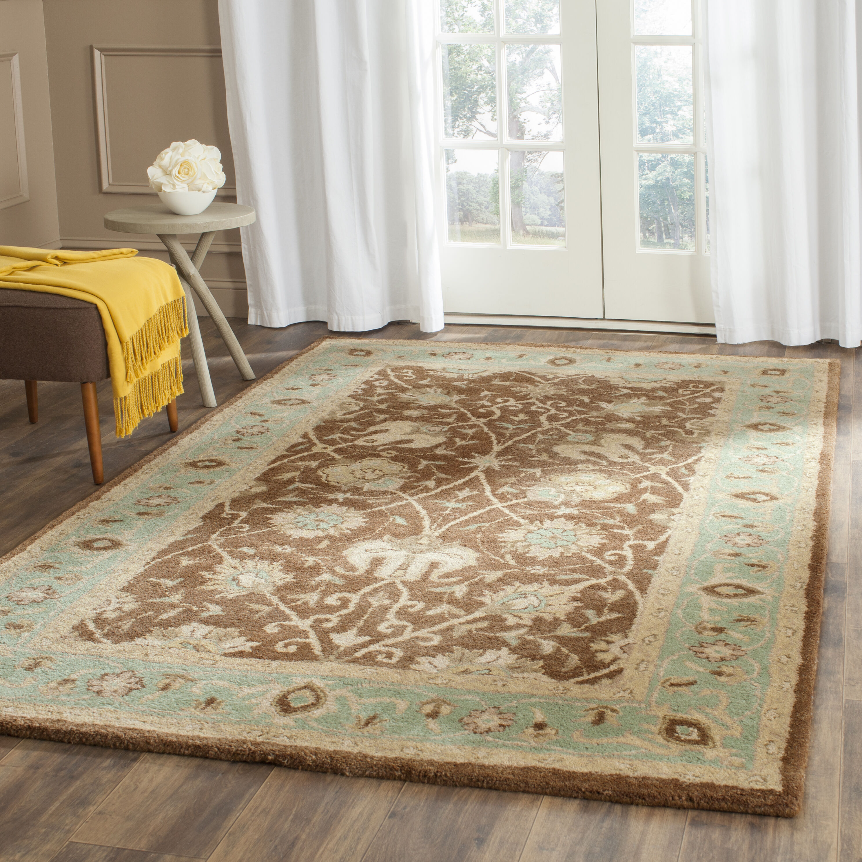 Safavieh AT21G-24 Antiquity Dergaz 2 x 4 (ft) Tufted Wool Brown/Green Rectangular Indoor Floral/Botanical Vintage Throw rug