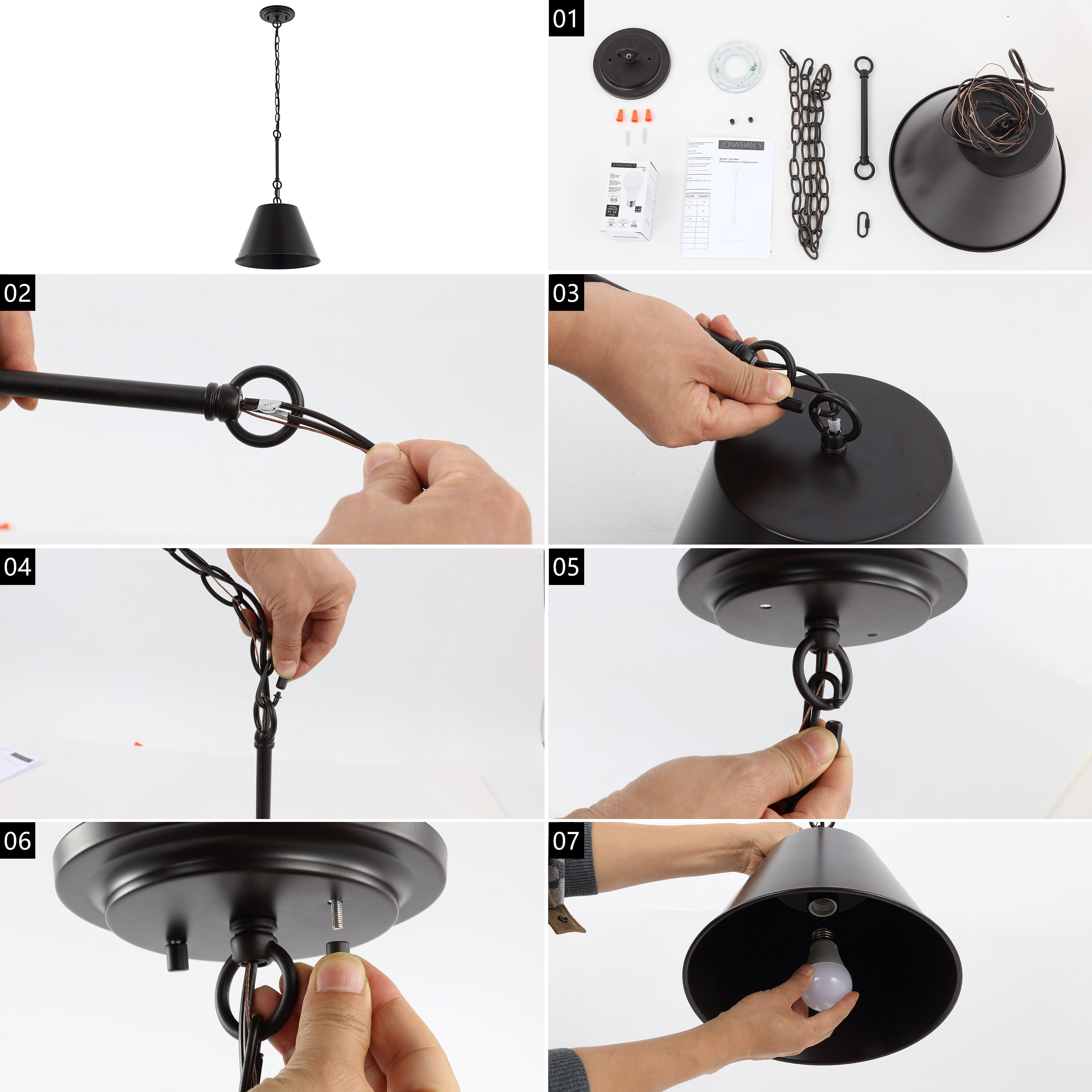 Harper 12" Black Industrial Farmhouse Iron LED Pendant