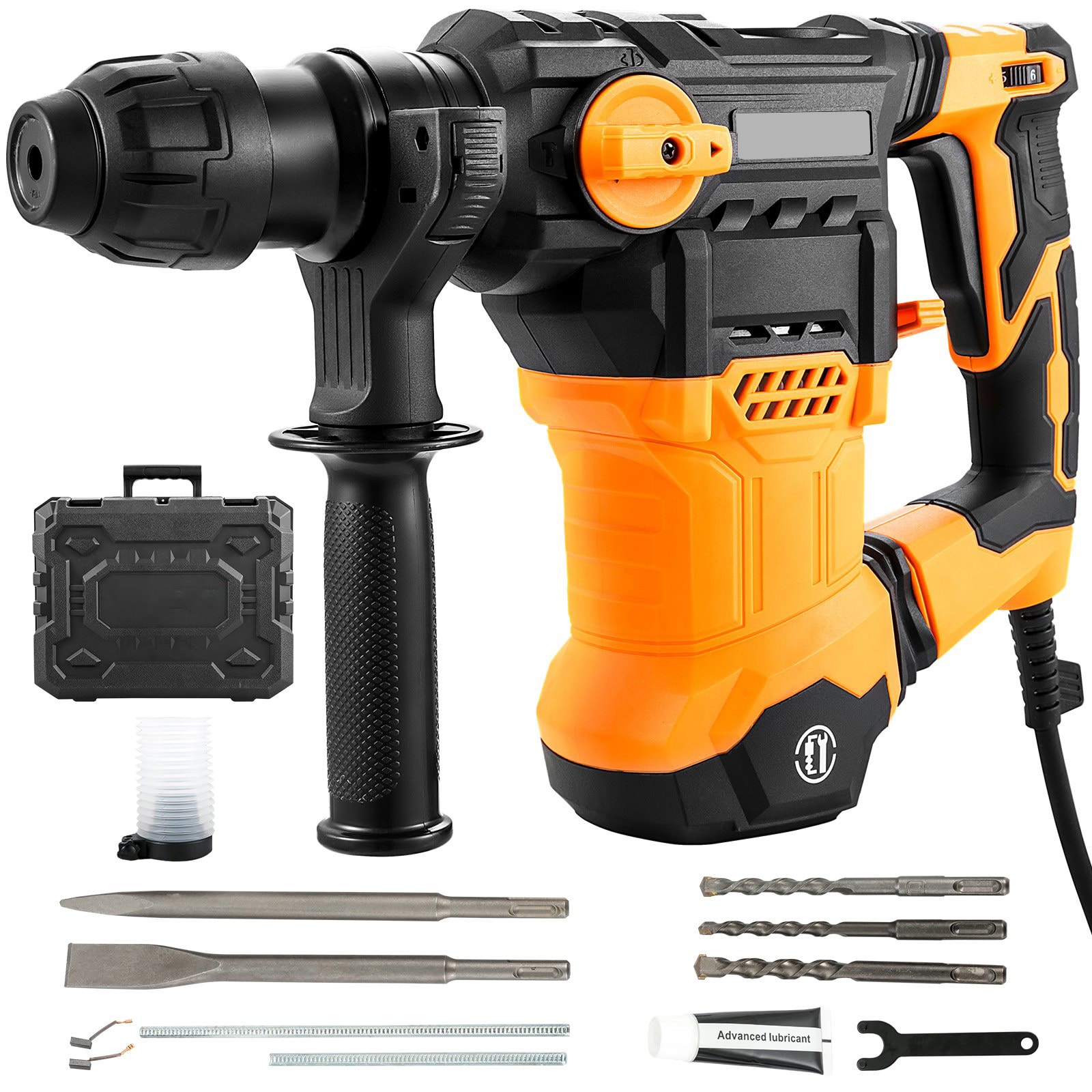 Mecale 1-1/4-in SDS-Plus Rotary Hammer Drill 13-Amp Corded Heavy-Duty Concrete Drill with 3 Functions Black and Yellow #YAS-D4ATTH