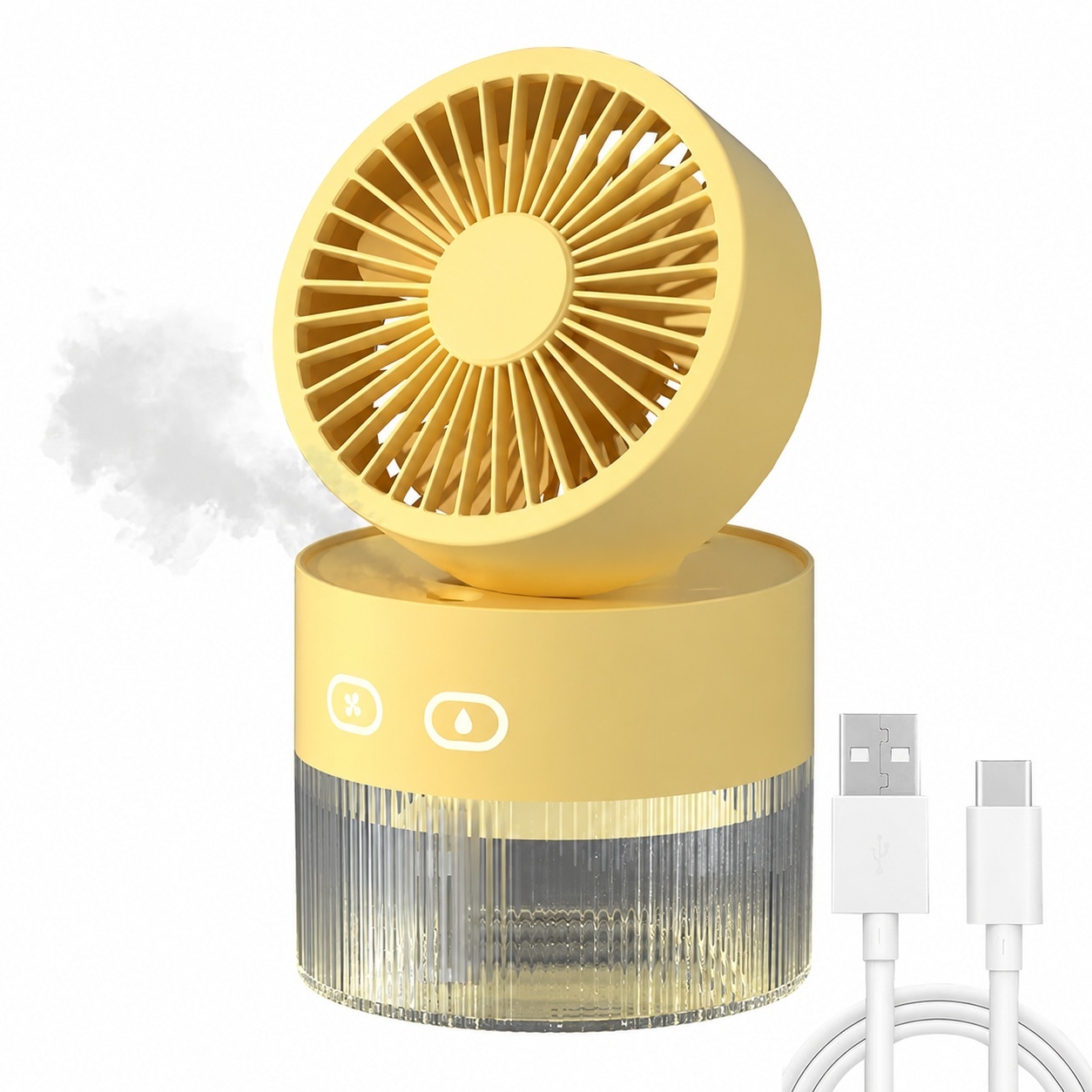 AKSCYZM  Personal Cooling Fan and Small Air Humidifier 3 in 1 with LED Night Light USB Powered 350ml Water Tank 3 Speed for Office Bedroom Desk
