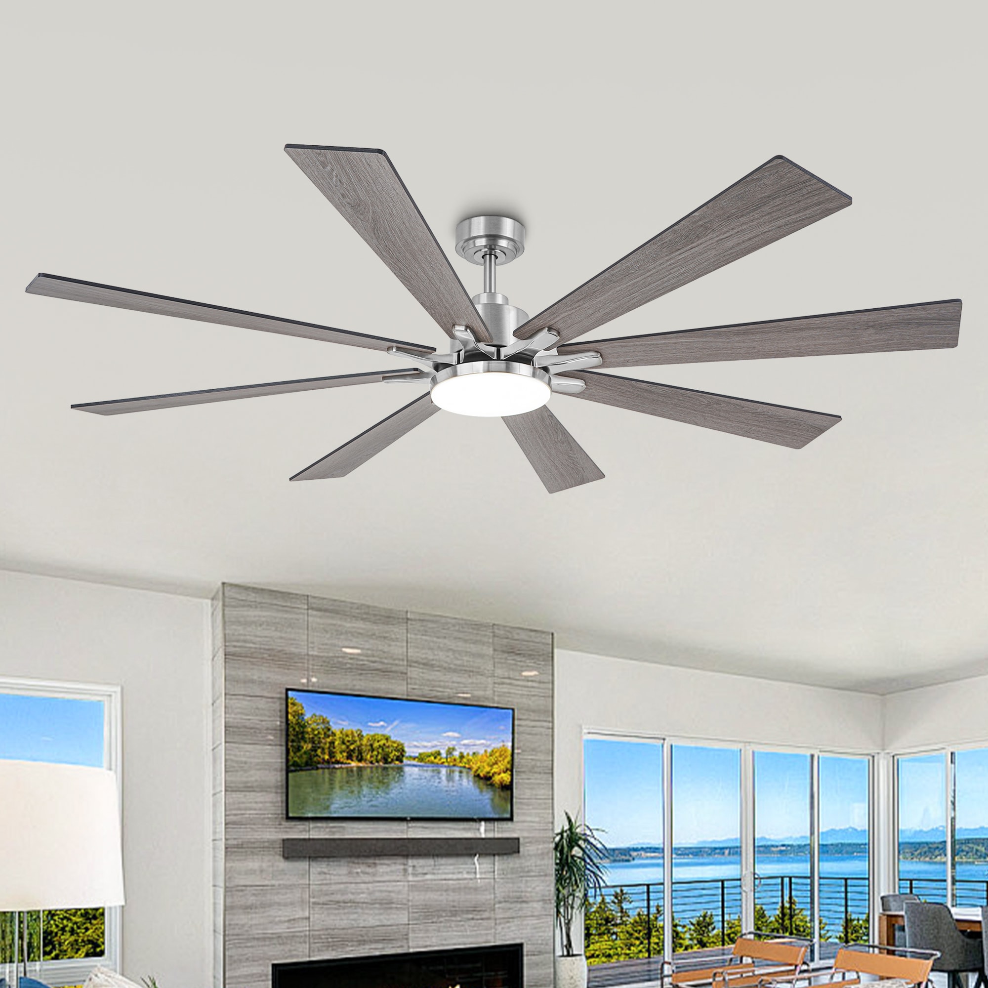 VACZON VZA01A115BN 72-in Color-Changing Integrated LED Oak with Brushed Nickel Blades Ceiling Fan With Light and Remote ( 6 -Blade )